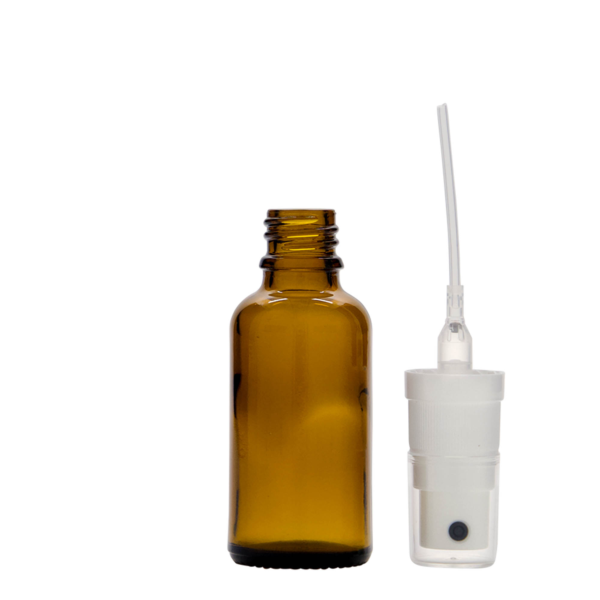 30 ml botella de spray medicina, vidrio, marrón, boca: DIN 18