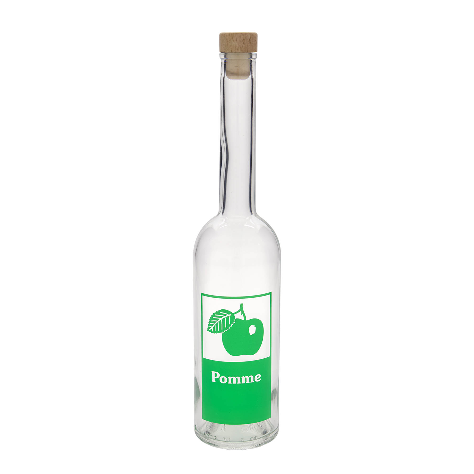 Botella de cristal de 500 ml 'Opera', motivo: manzana, boca: corcho