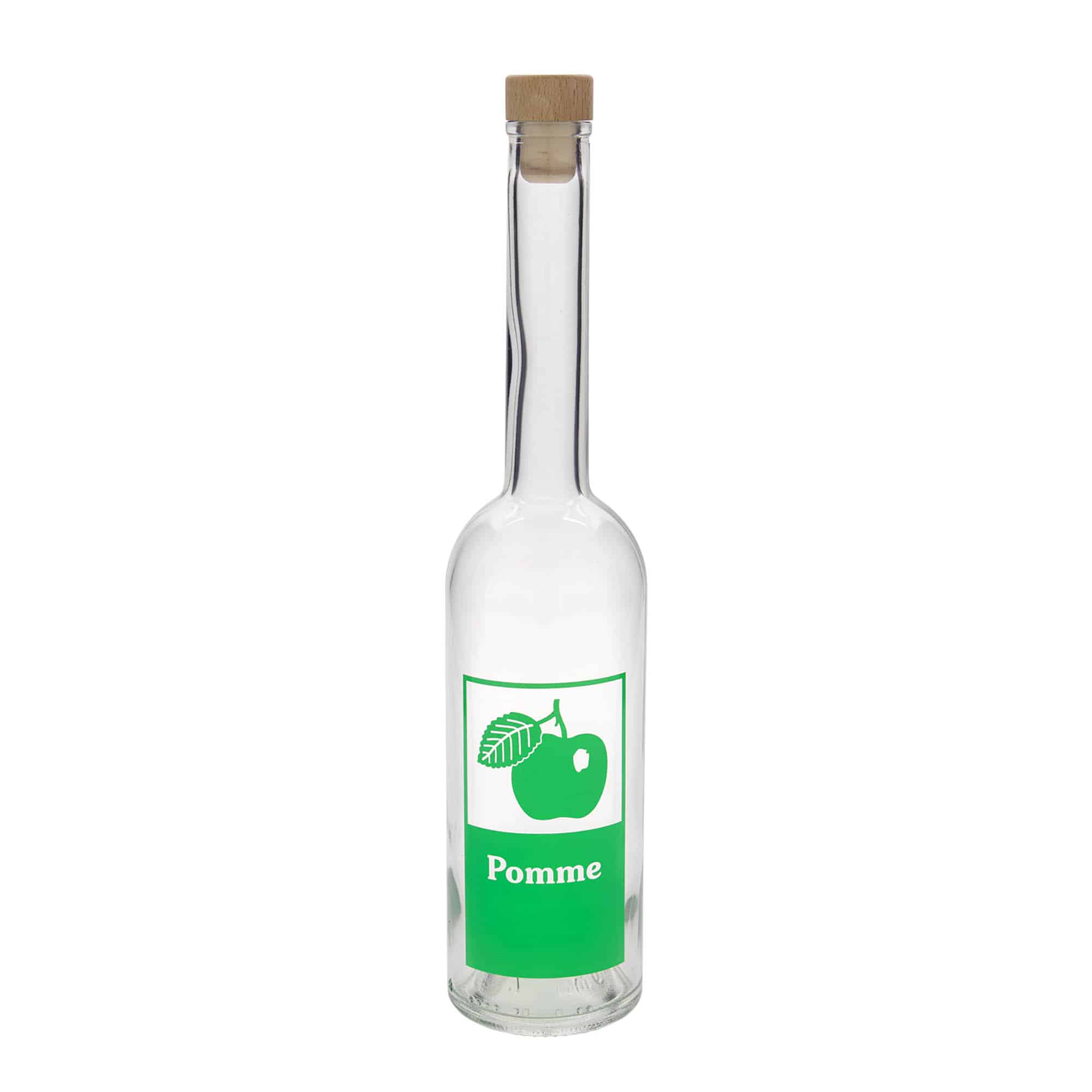 Botella de cristal de 500 ml 'Opera', motivo: manzana, boca: corcho