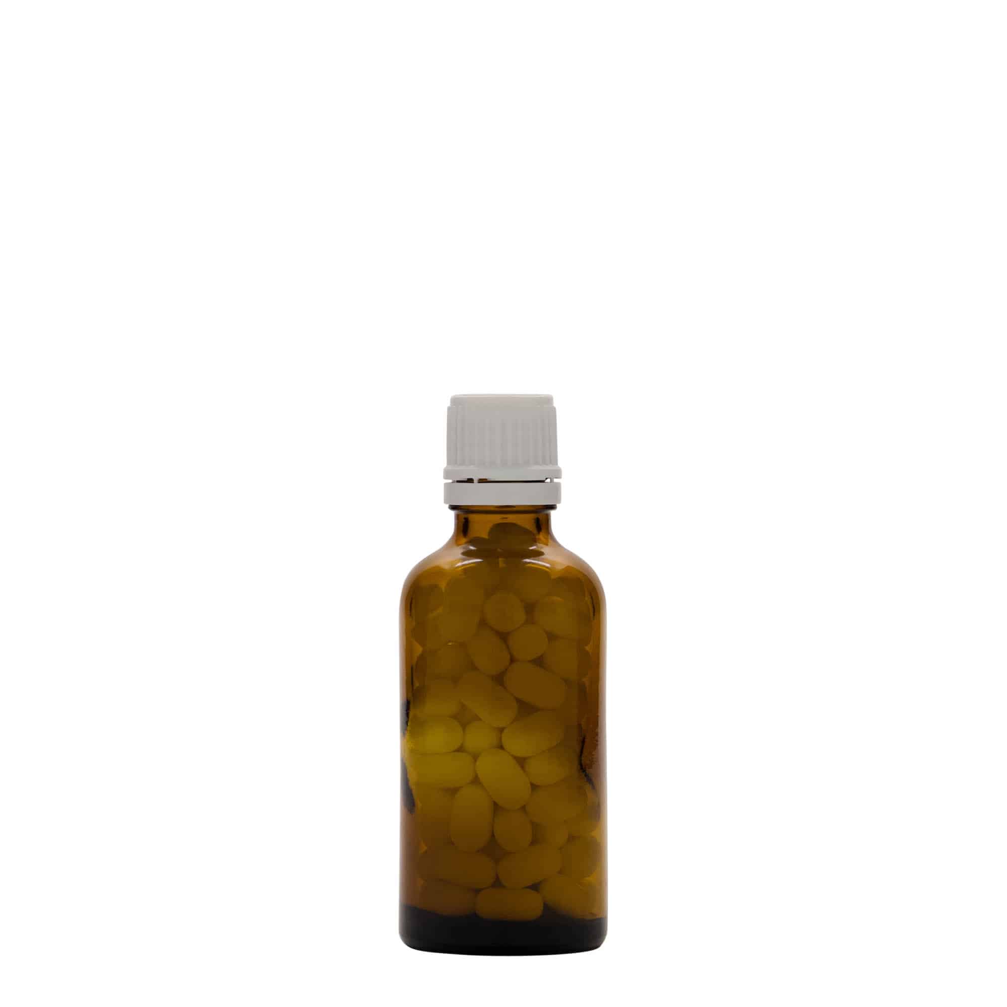 Frasco de medicina de 50 ml, vidrio, marrón, boca: DIN 18