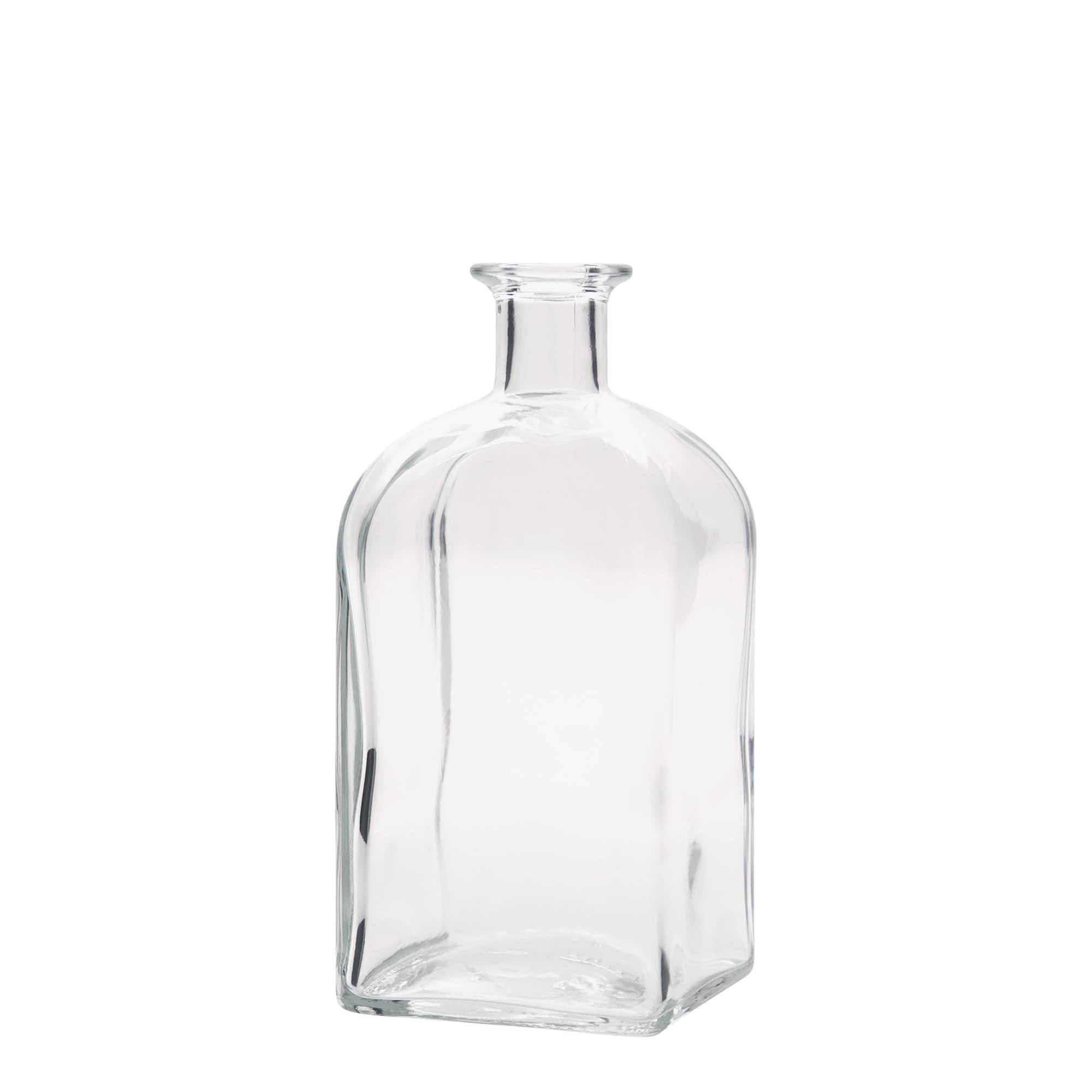 Botella de vidrio de farmacia 'Carré' de 700 ml, cuadrada, boca: corcho