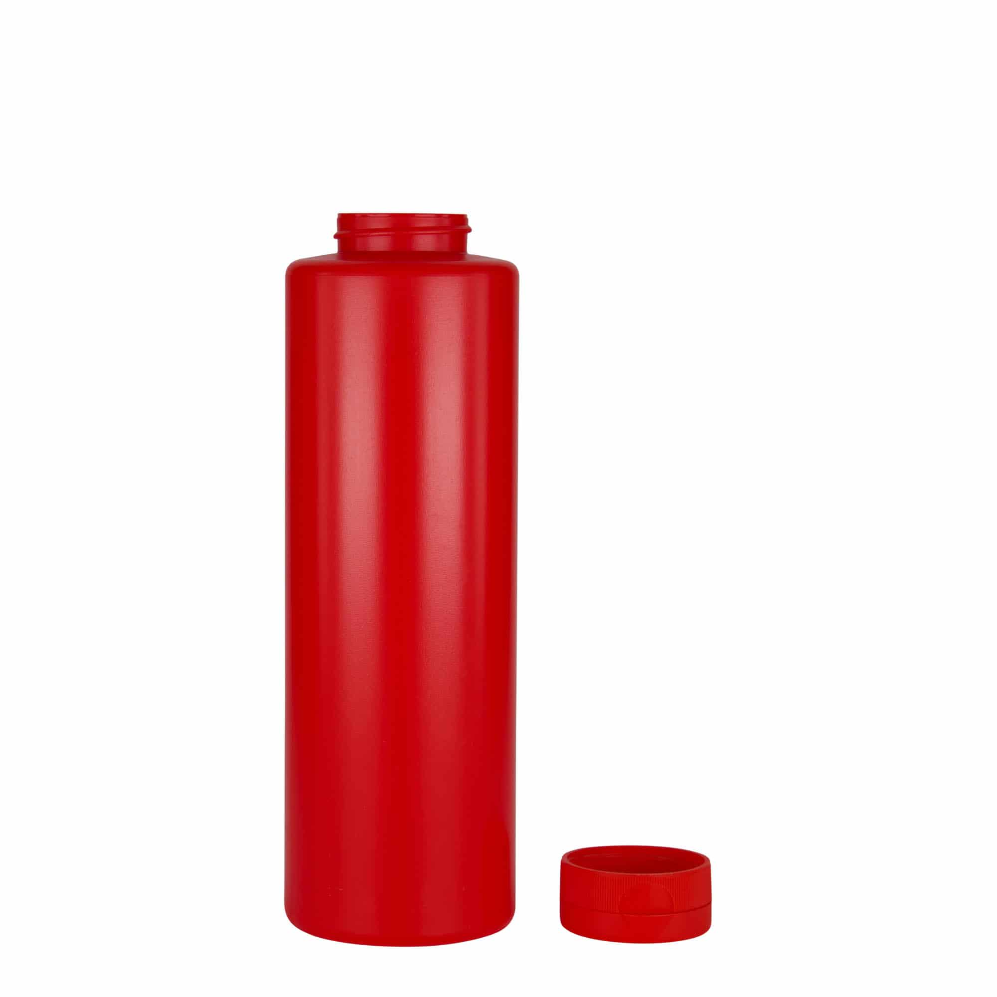 Botella para salsa de 500 ml, plástico de LDPE, rojo, boca: GPI 38/400
