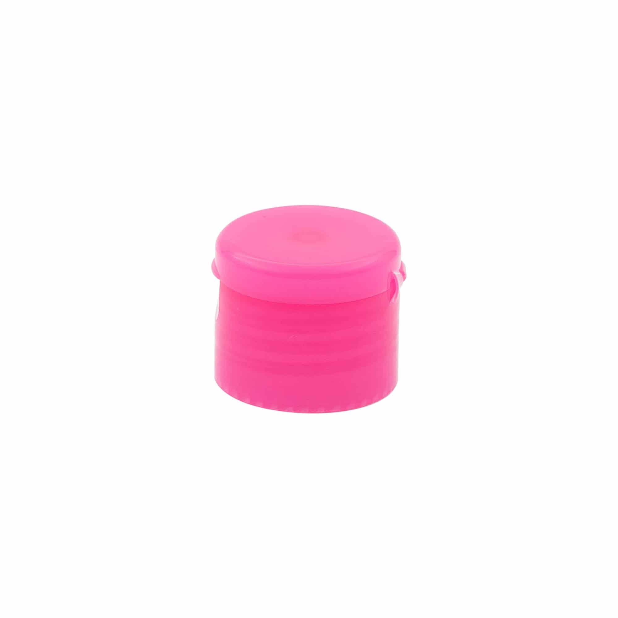 Tapa roscada con bisagra abatible, plástico PP, rosa, para boca: 24/410
