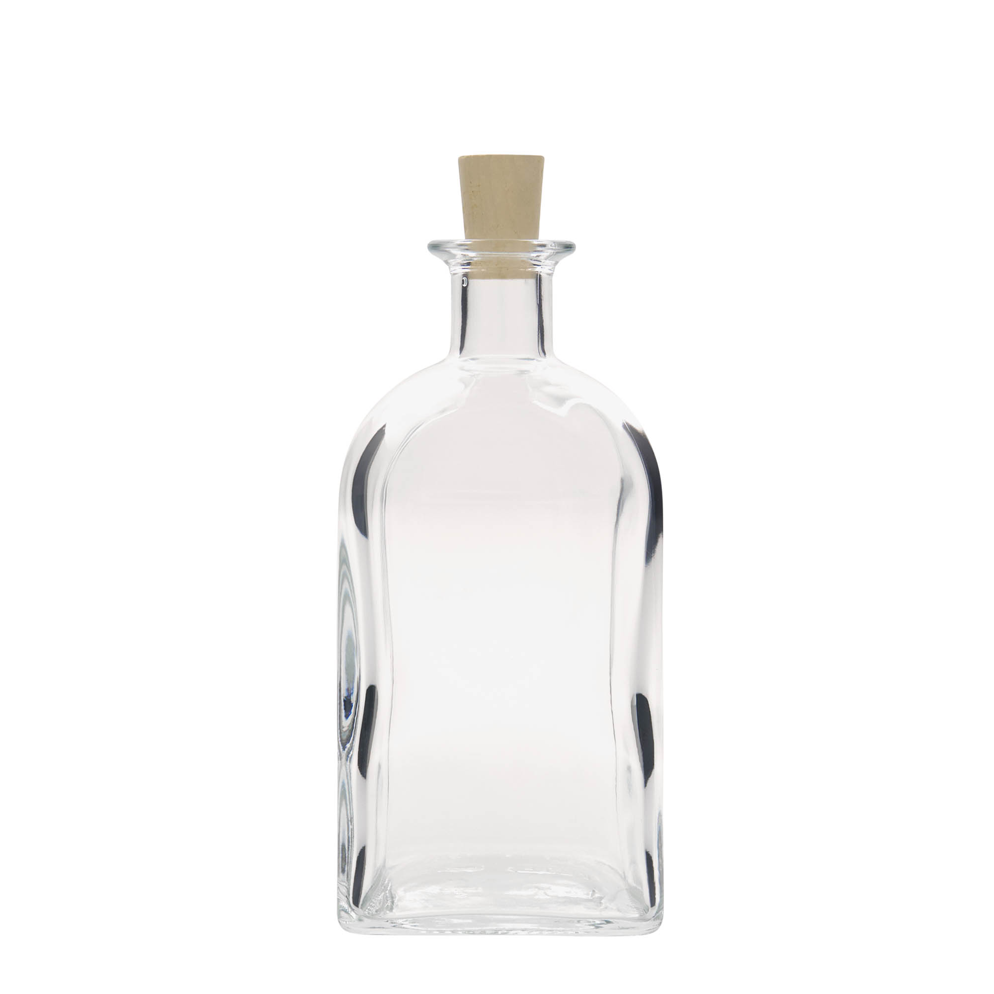 Botella de vidrio de 700 ml, Apotheker Carré, cuadrada, boca: corcho