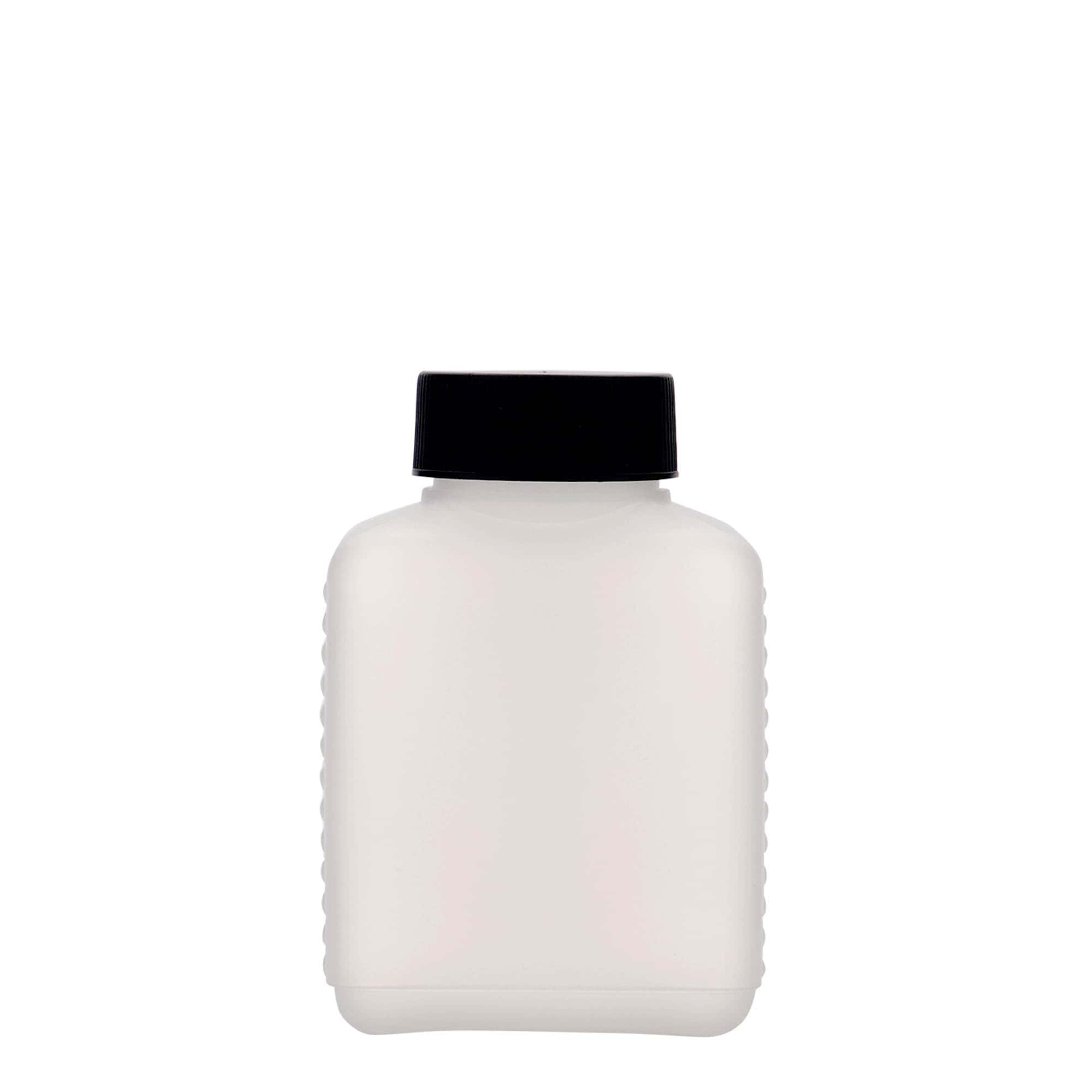 250 ml botella de cuello ancho, rectangular, plástico HDPE, natural, boca: DIN 40 EPE