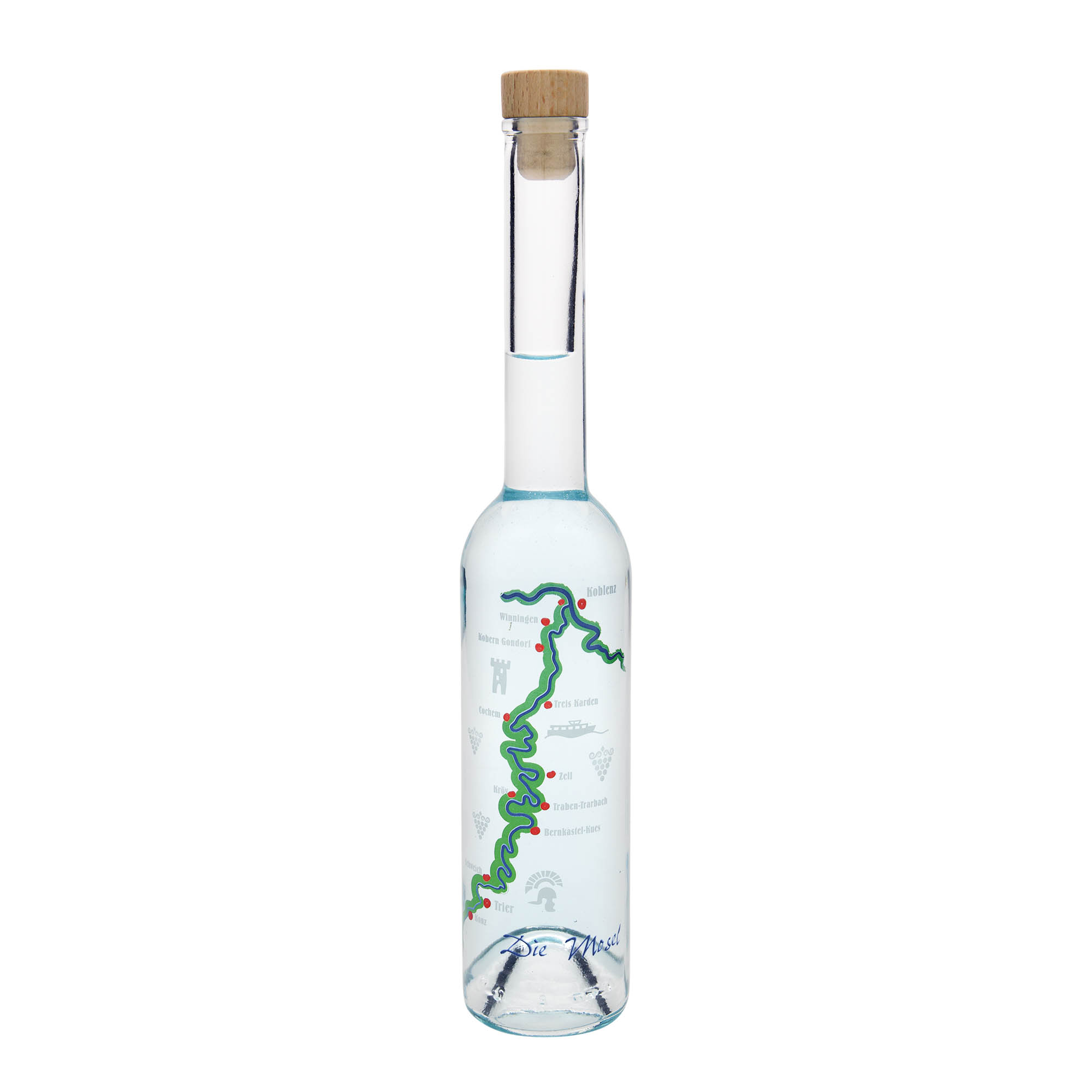 Botella de vidrio de 350 ml «Opera», motivo: Mosela, boca: corcho