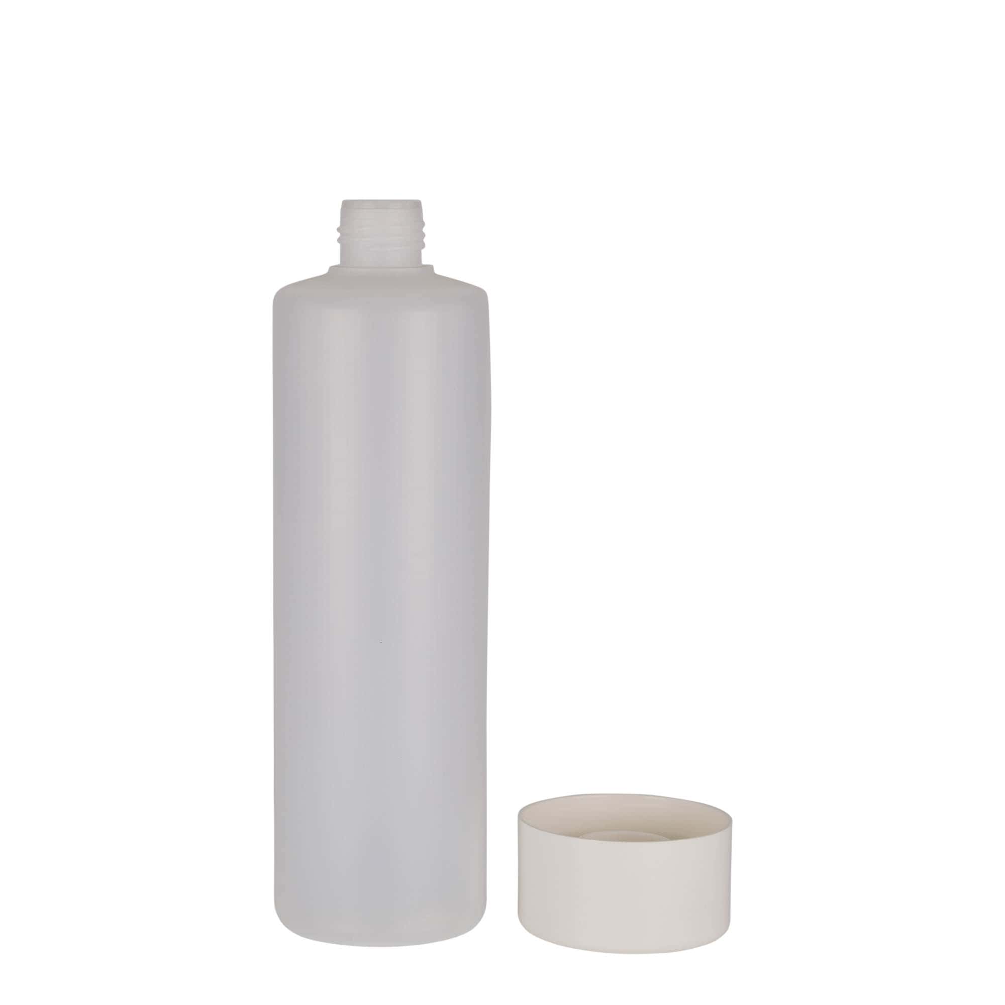Botella redonda de 500 ml, plástico de PE, natural, boca: tapón de rosca