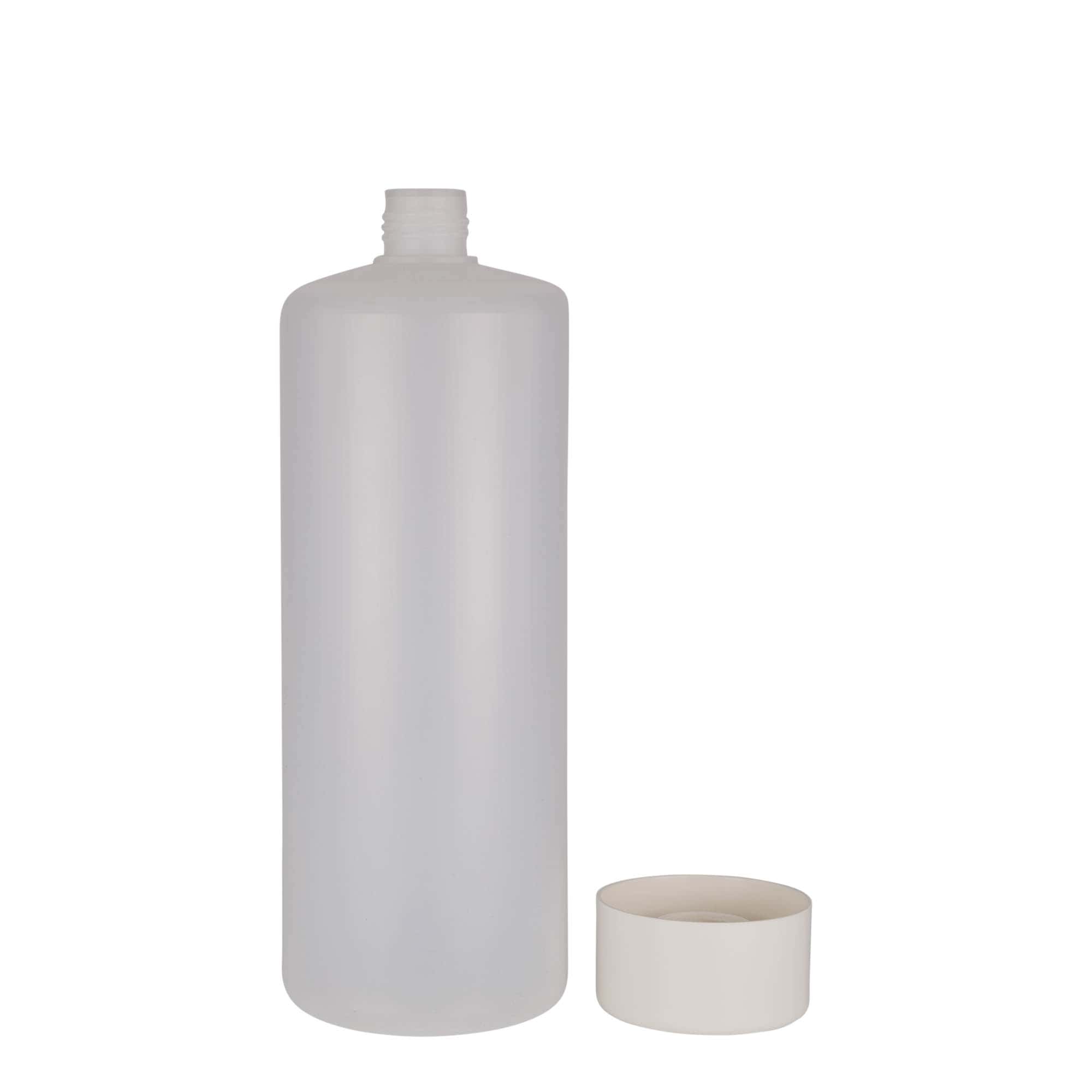 Botella redonda de 1000 ml, plástico de PE, natural, boca: tapón de rosca