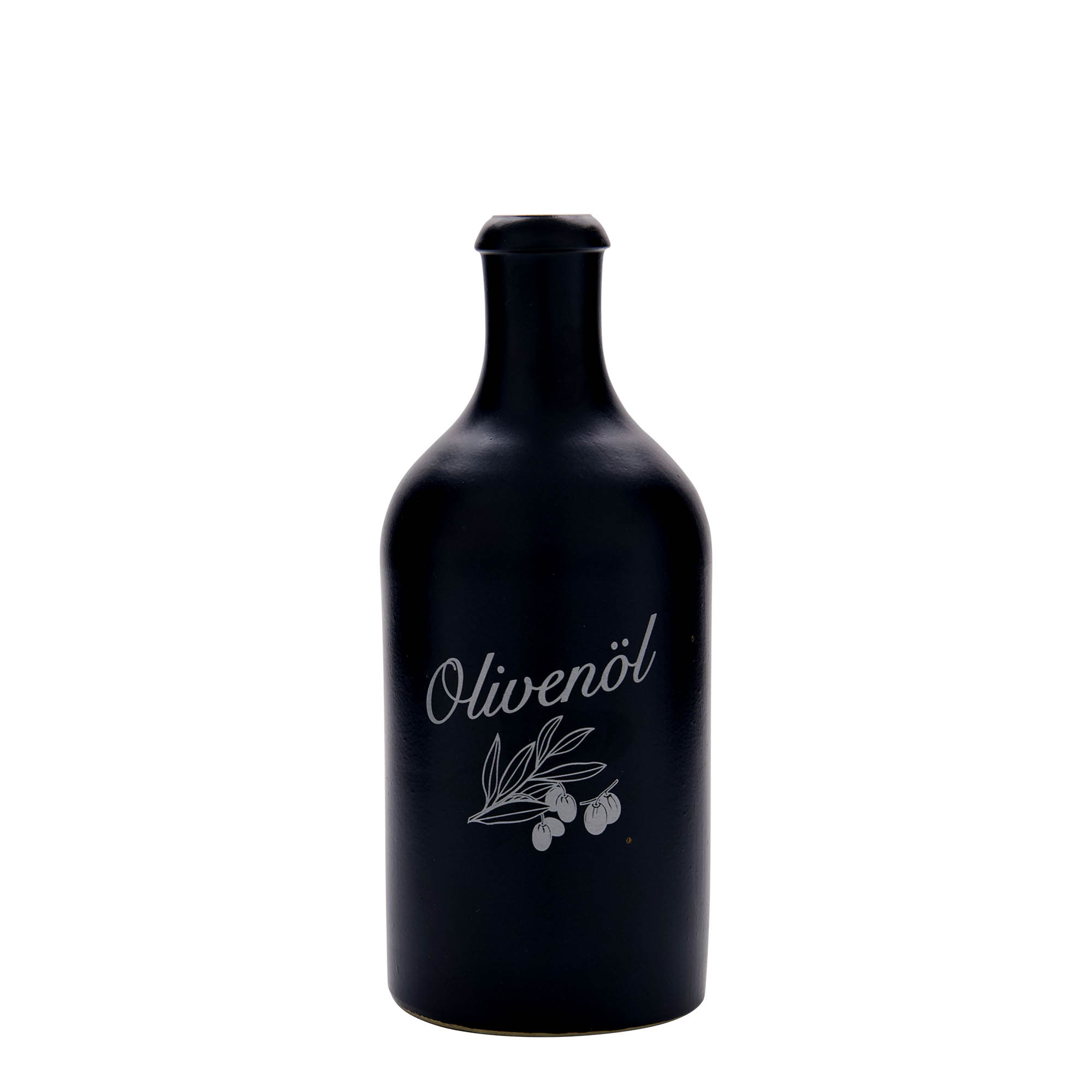 Jarra de barro de 500 ml, motivo: aceite de oliva, gres, negro, boca: corcho Jarra de barro de 500 ml, motivo: aceite de oliva, gres, negro, boca: corcho