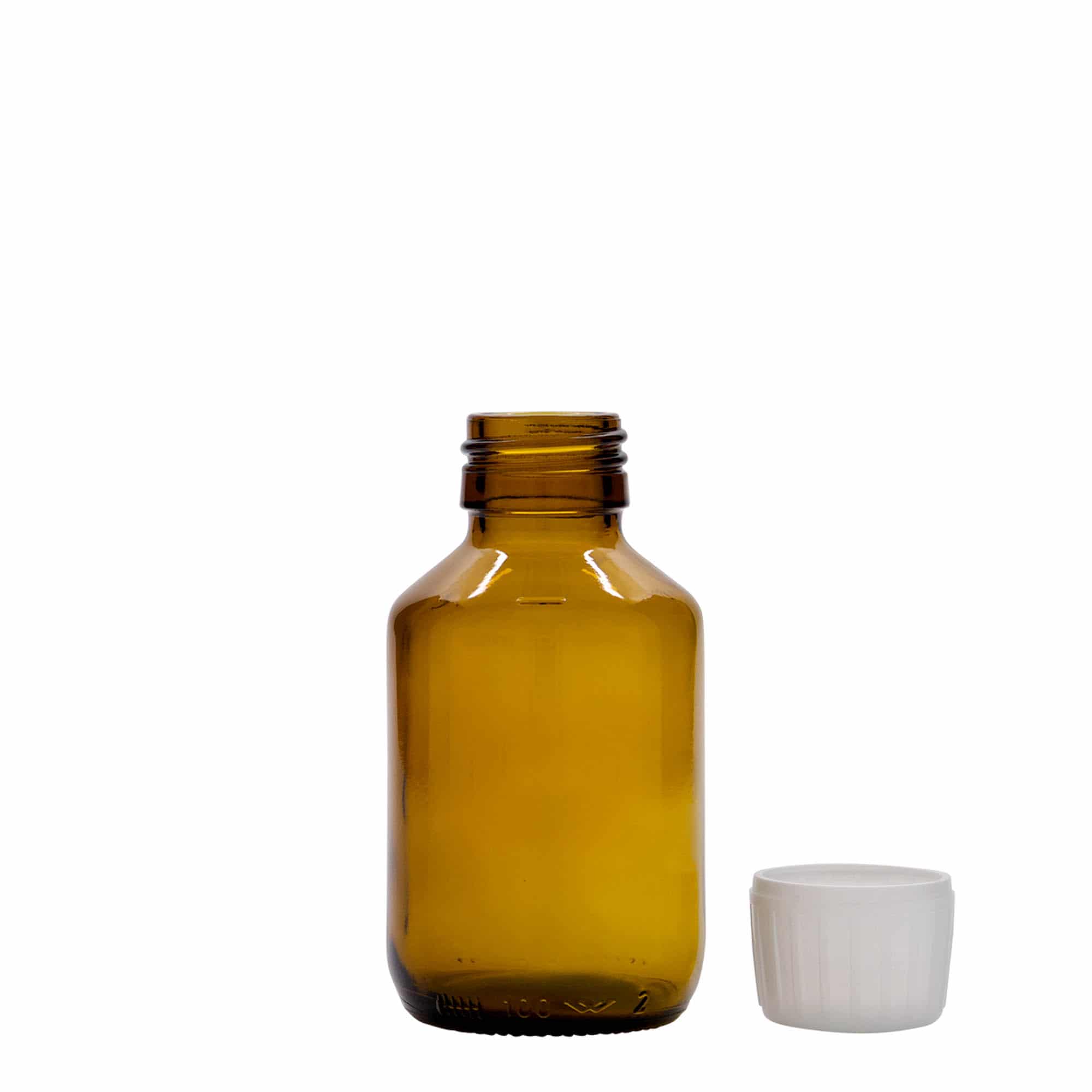 Frasco de medicamentos de 100 ml, marrón, vidrio, boca: PP 28