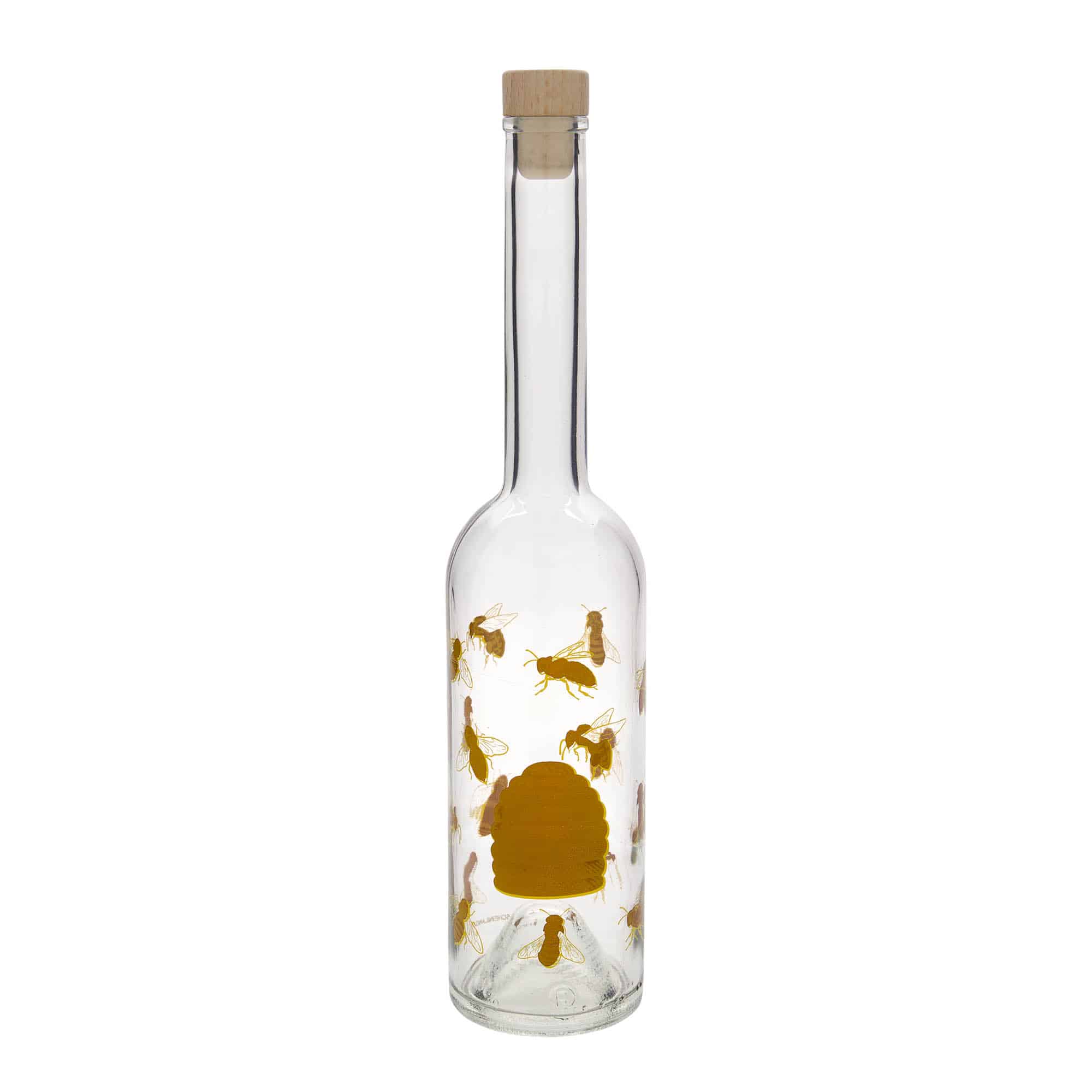 Botella de vidrio 'Opera' de 500 ml, motivo: abejas, boca: corcho