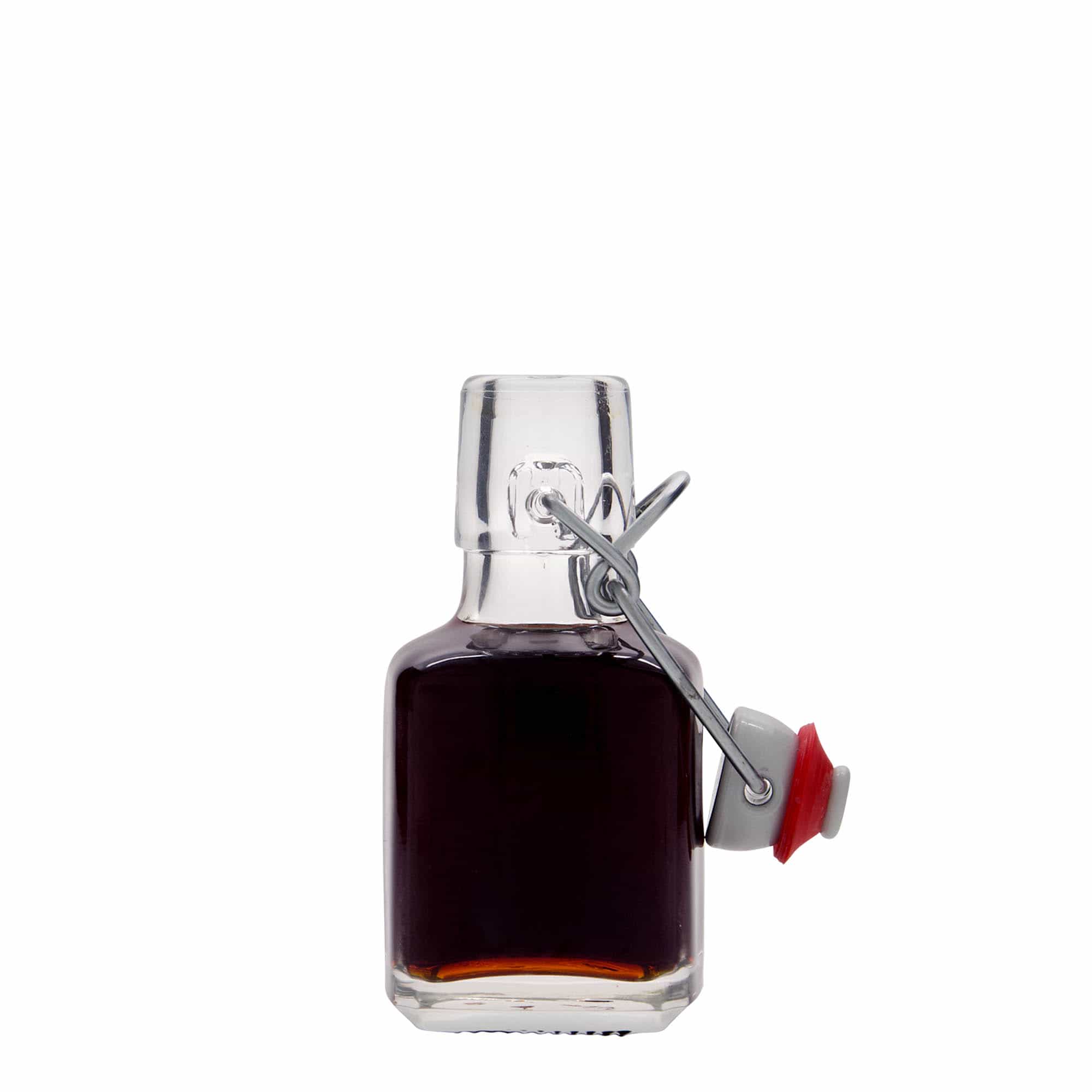 Botella de vidrio 'Kubica' de 100 ml, cuadrada, boca: tapón mecánico
