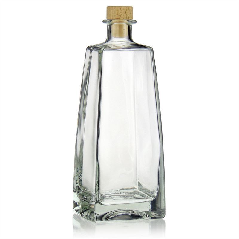 Botella de vidrio 'Timmy' de 700 ml, rectangular, boca: corcho