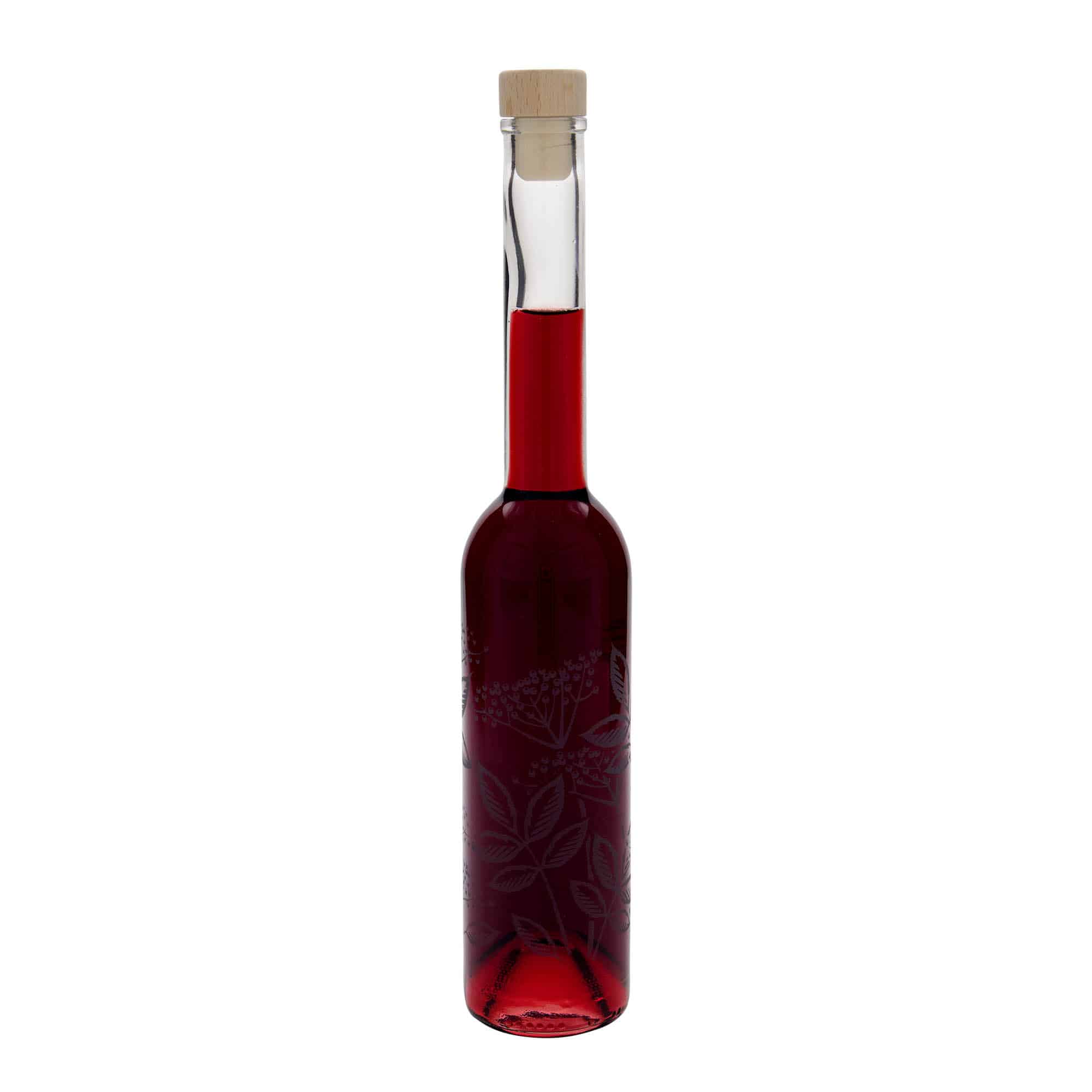 Botella de vidrio 'Opera' de 350 ml, motivo: saúco, boca: corcho