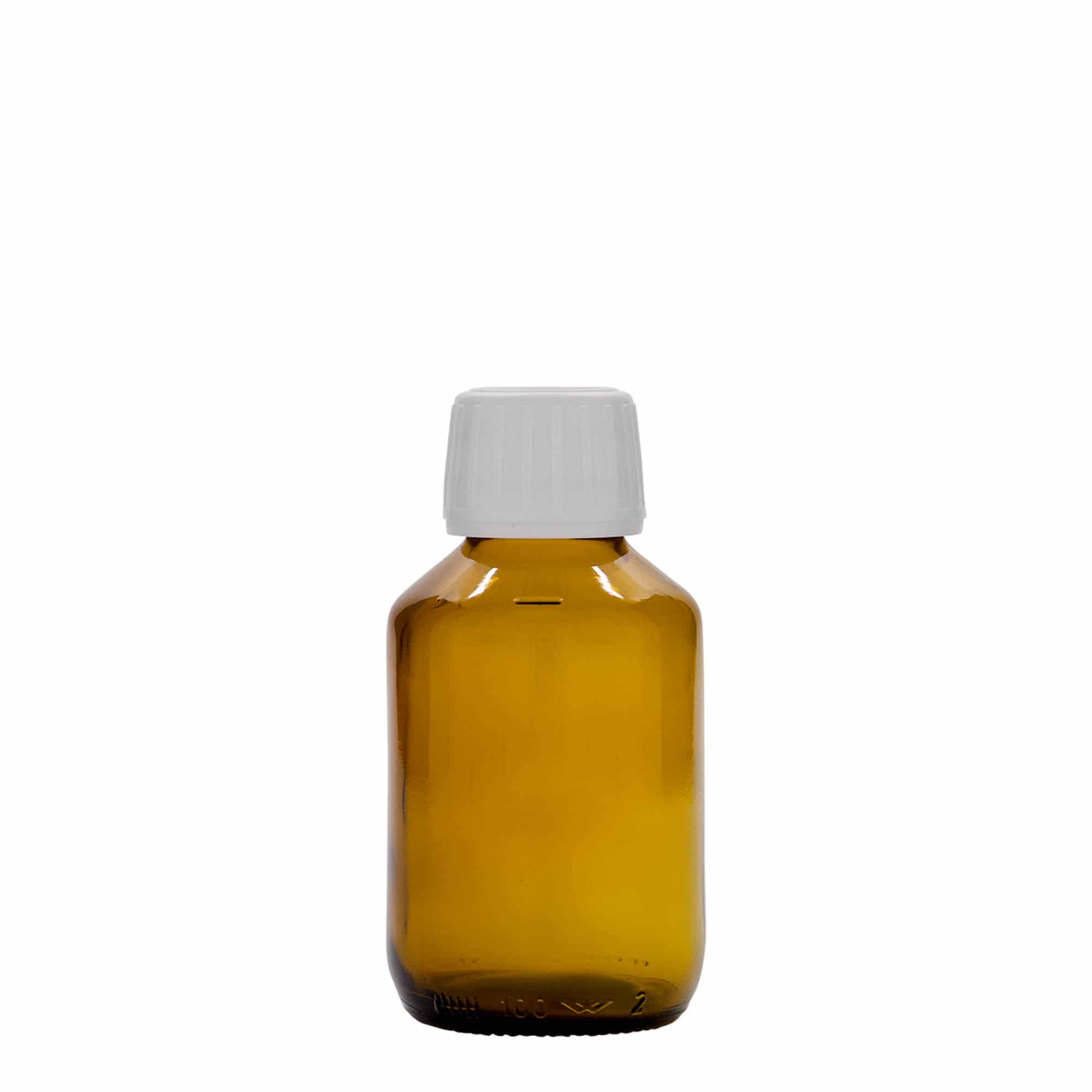 Frasco de medicamentos de 100 ml, marrón, vidrio, boca: PP 28