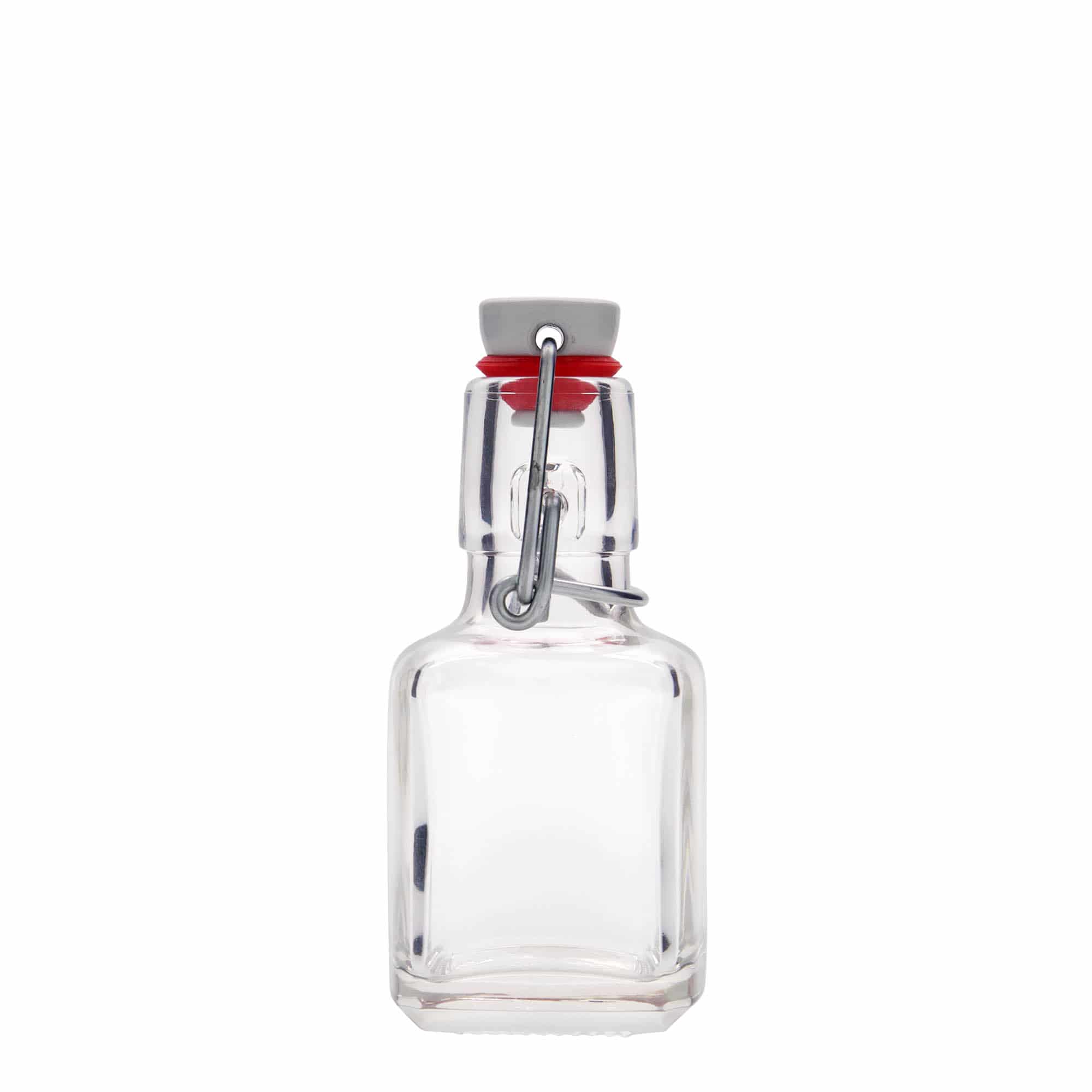 Botella de vidrio de 100 ml 'Kubica', cuadrada, boca: cierre de palanca Botella de vidrio de 100 ml 'Kubica', cuadrada, boca: cierre de palanca