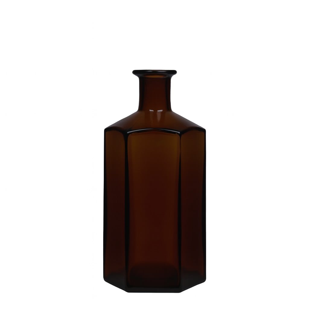 Botella de vidrio de 500 ml Farmacéutico 'Jimmy', hexagonal, marrón, boca: corcho