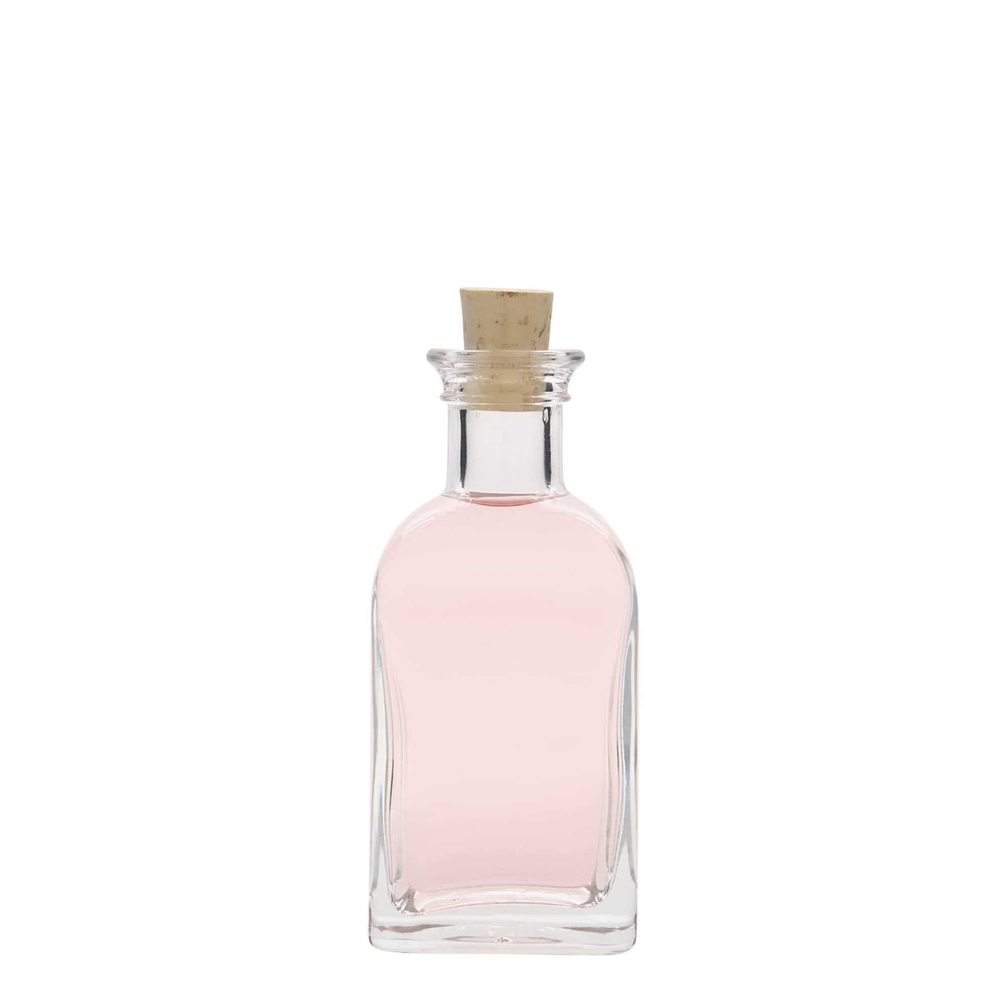 Botella de vidrio de farmacia 'Carré' de 100 ml, cuadrada, boca: corcho