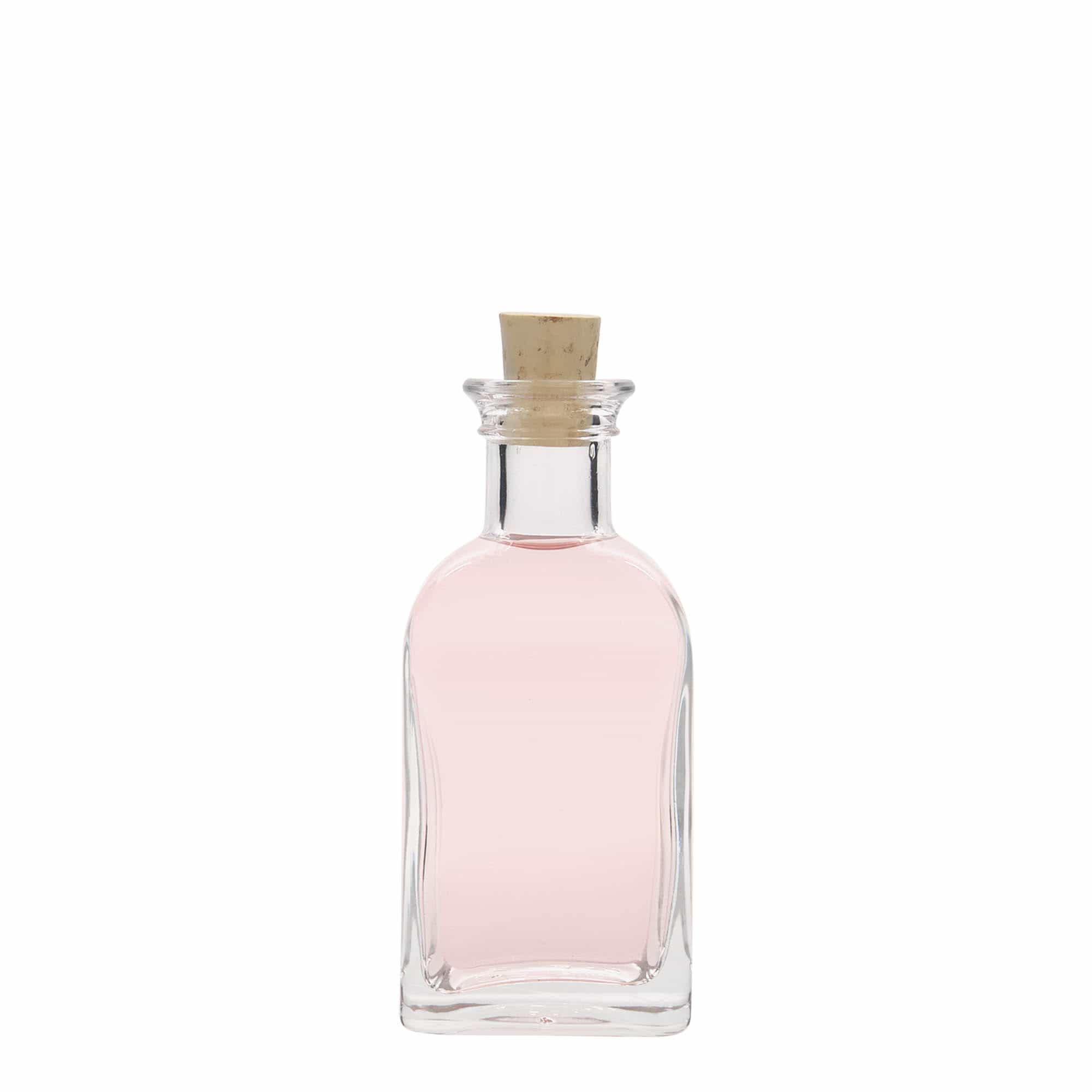 Botella de cristal de 100 ml Apotheker Carré, cuadrada, boca: corcho
