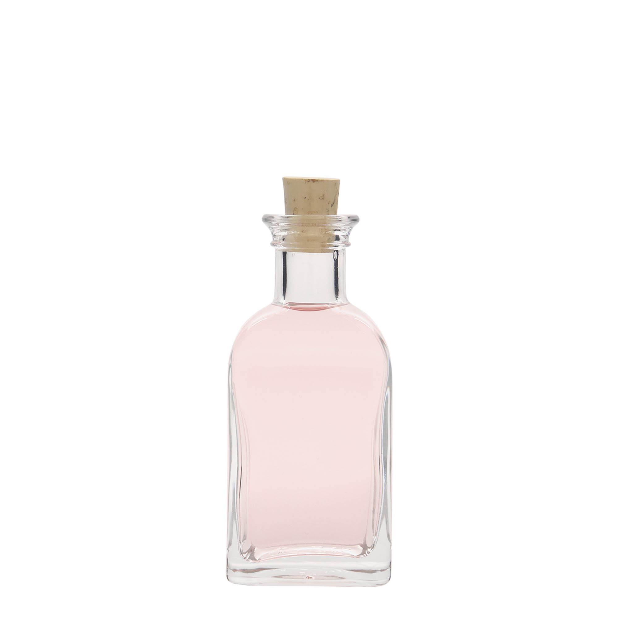 Botella de cristal de 100 ml Apotheker Carré, cuadrada, boca: corcho