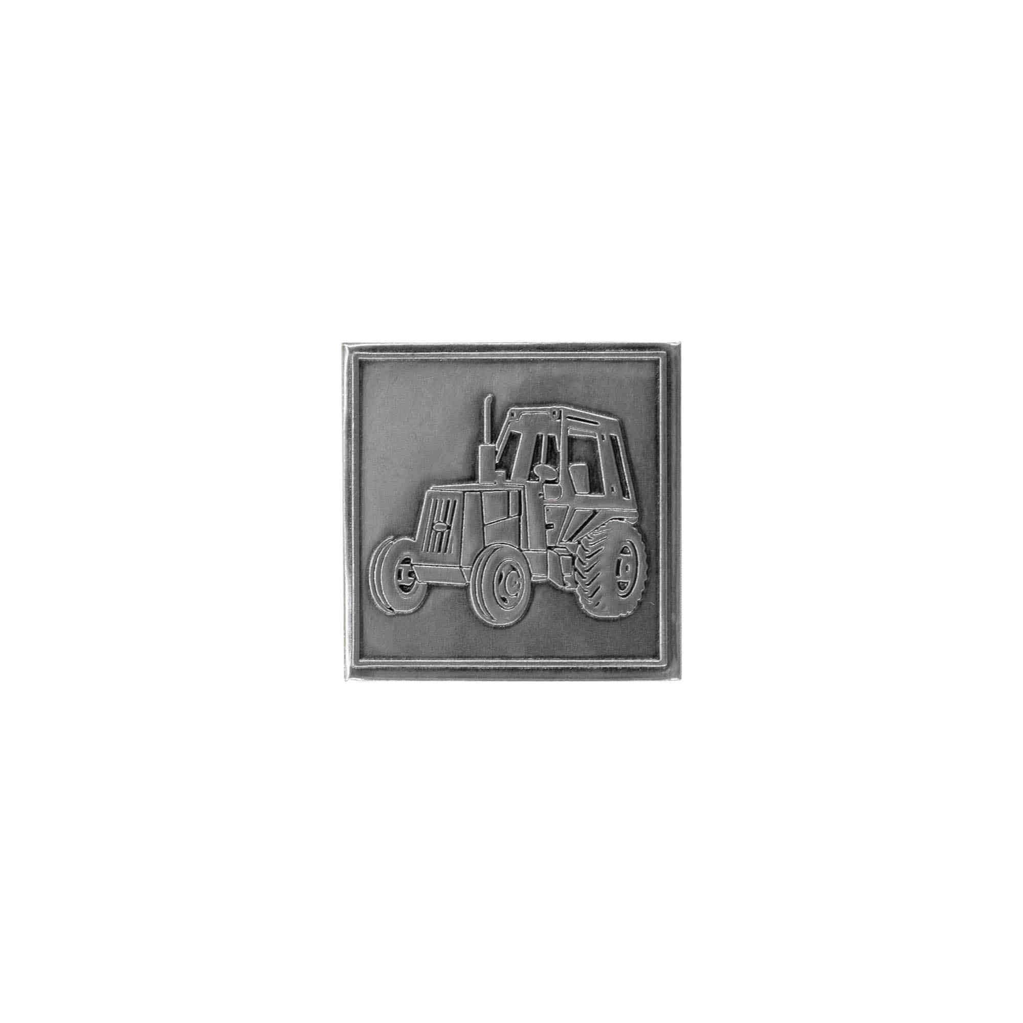 Etiqueta de estaño «Tractor», cuadrada, metal, plateado