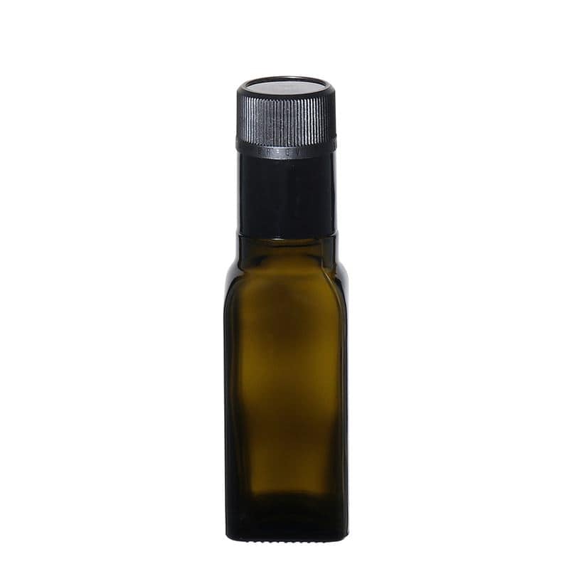 Aceitera/vinagrera 'Quadra' de 100 ml, vidrio, cuadrada, verde antiguo, boca: DOP