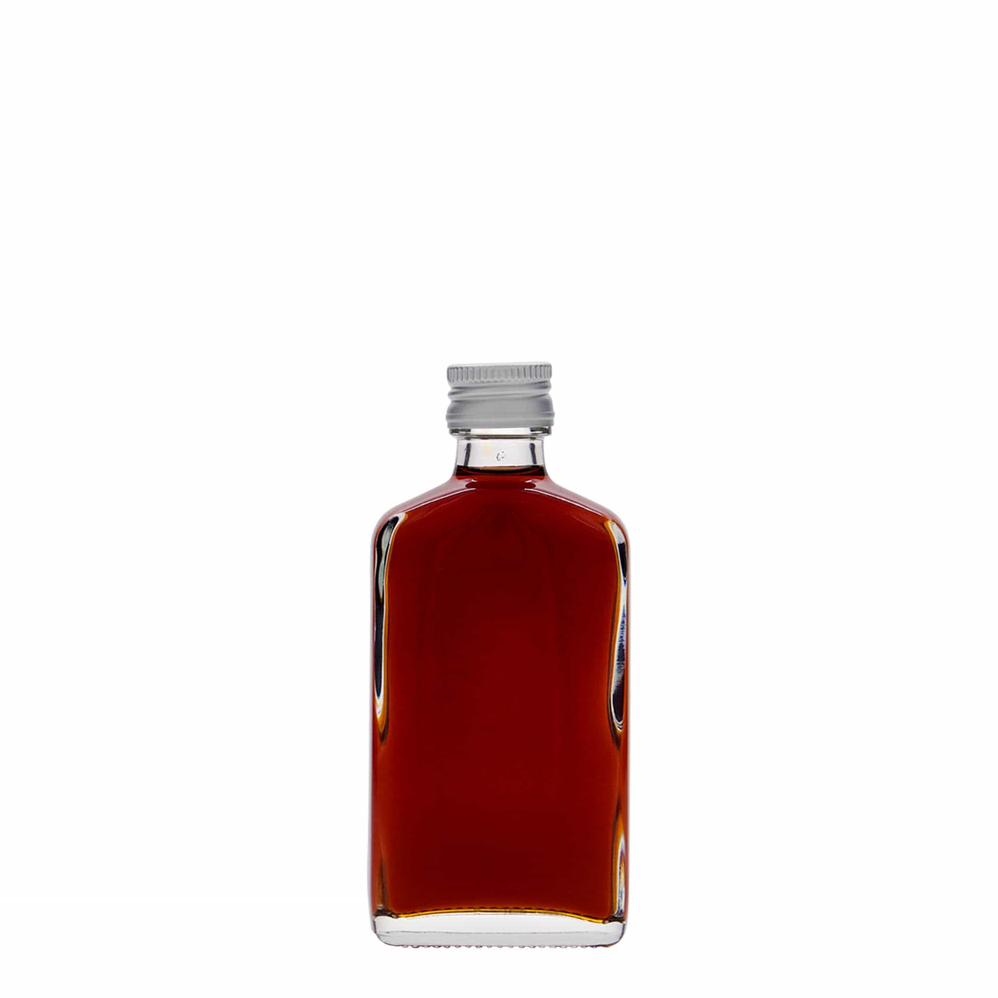 Botella de bolsillo de 50 ml, rectangular, vidrio, boca: PP 18 Botella de bolsillo de 50 ml, rectangular, vidrio, boca: PP 18