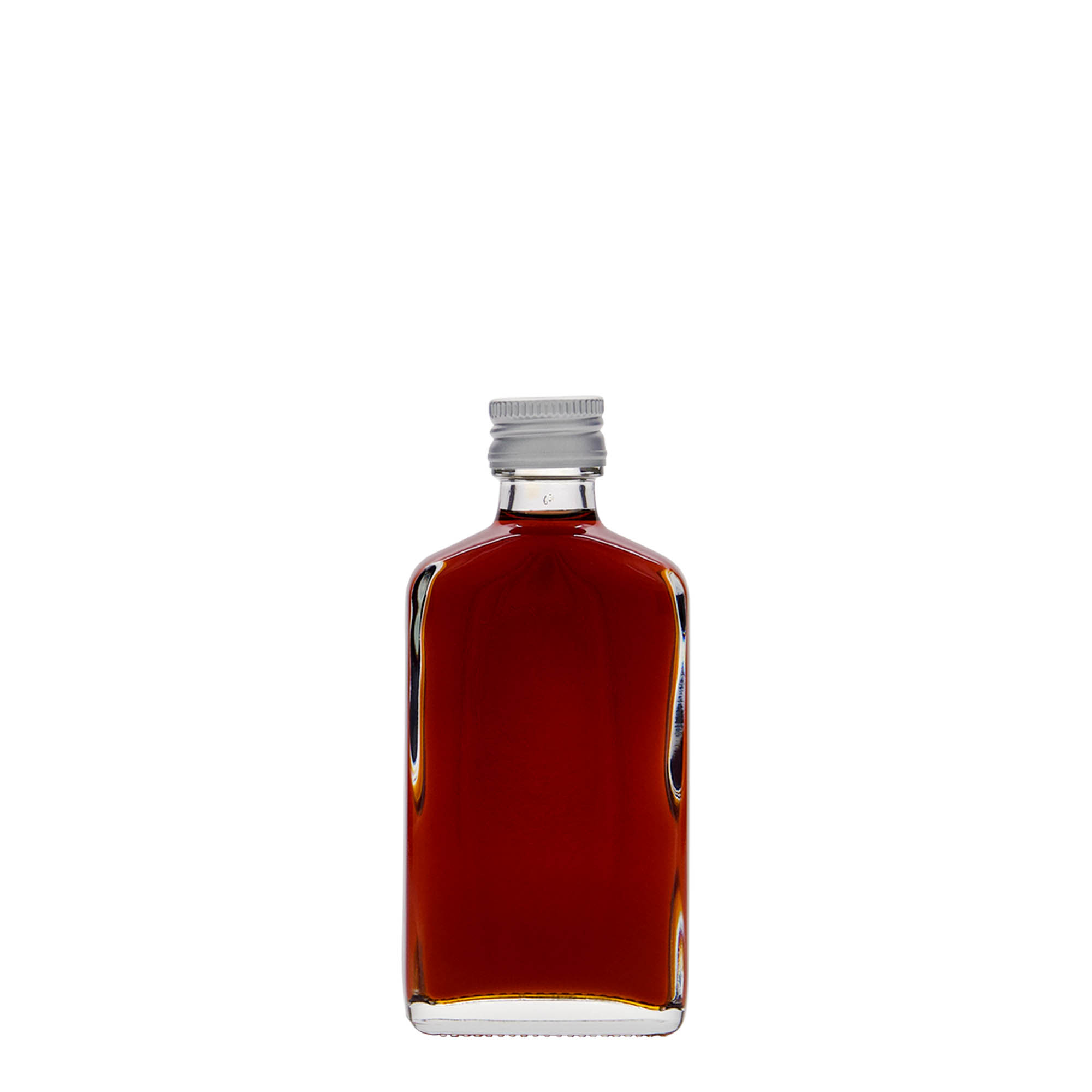 Botella de bolsillo de 50 ml, rectangular, vidrio, boca: PP 18 Botella de bolsillo de 50 ml, rectangular, vidrio, boca: PP 18