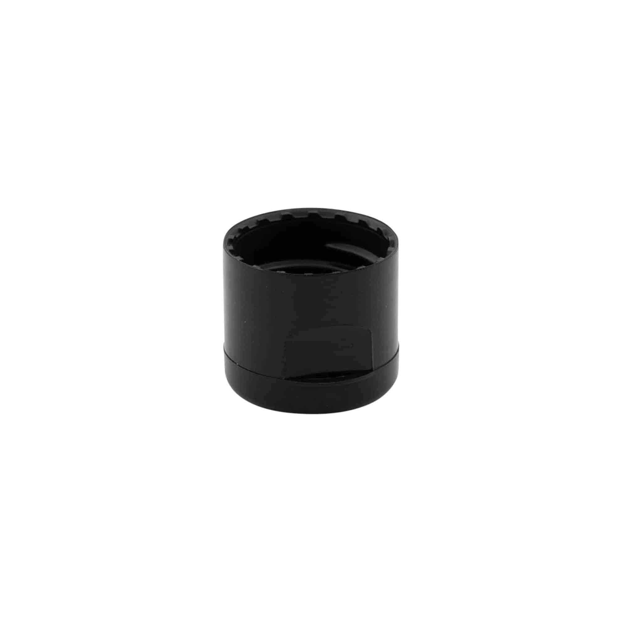 Tapón de rosca con bisagra, plástico de PP, negro, para boca: 20/410