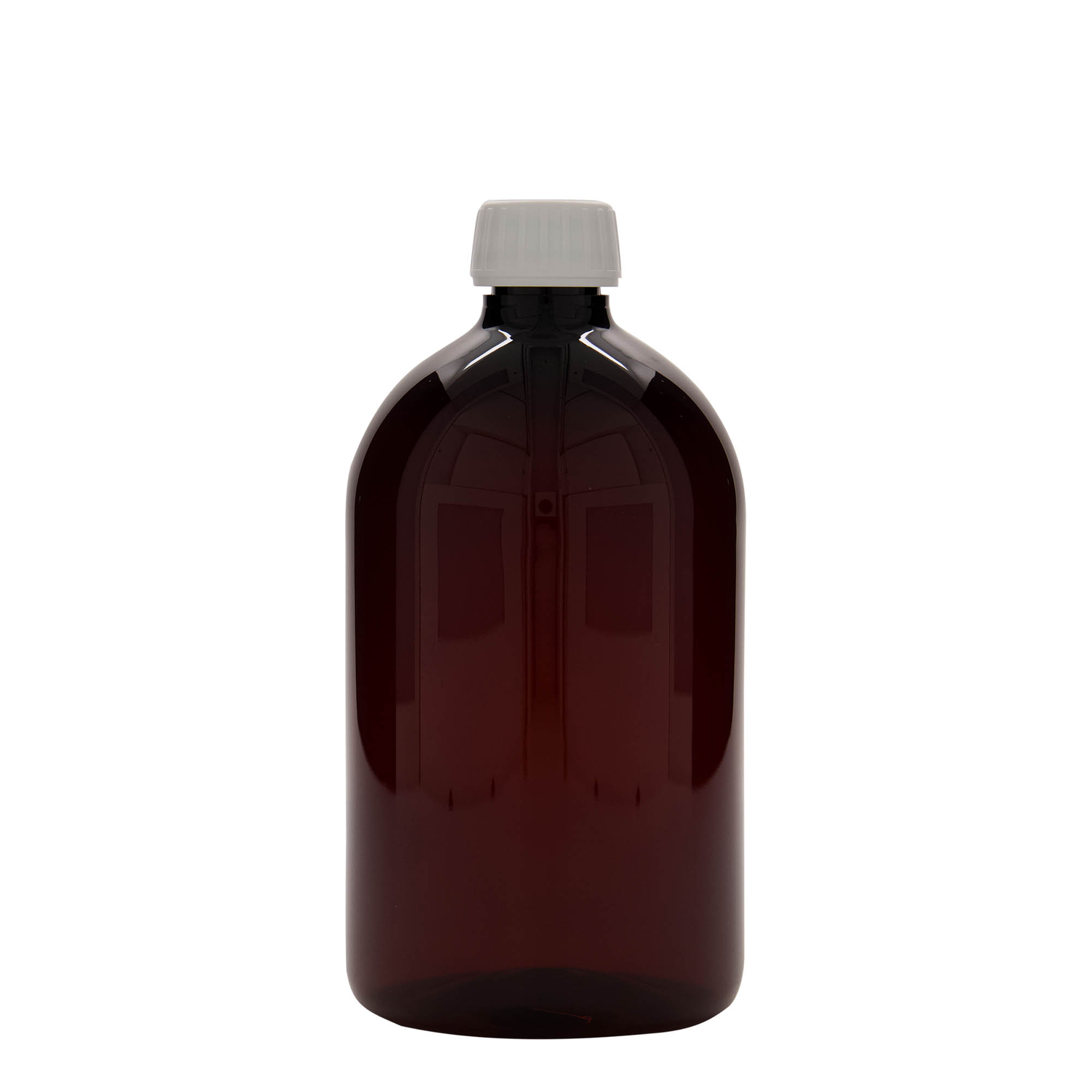 1.000 ml botella médica de PET, marrón, plástico, boca: PP 28