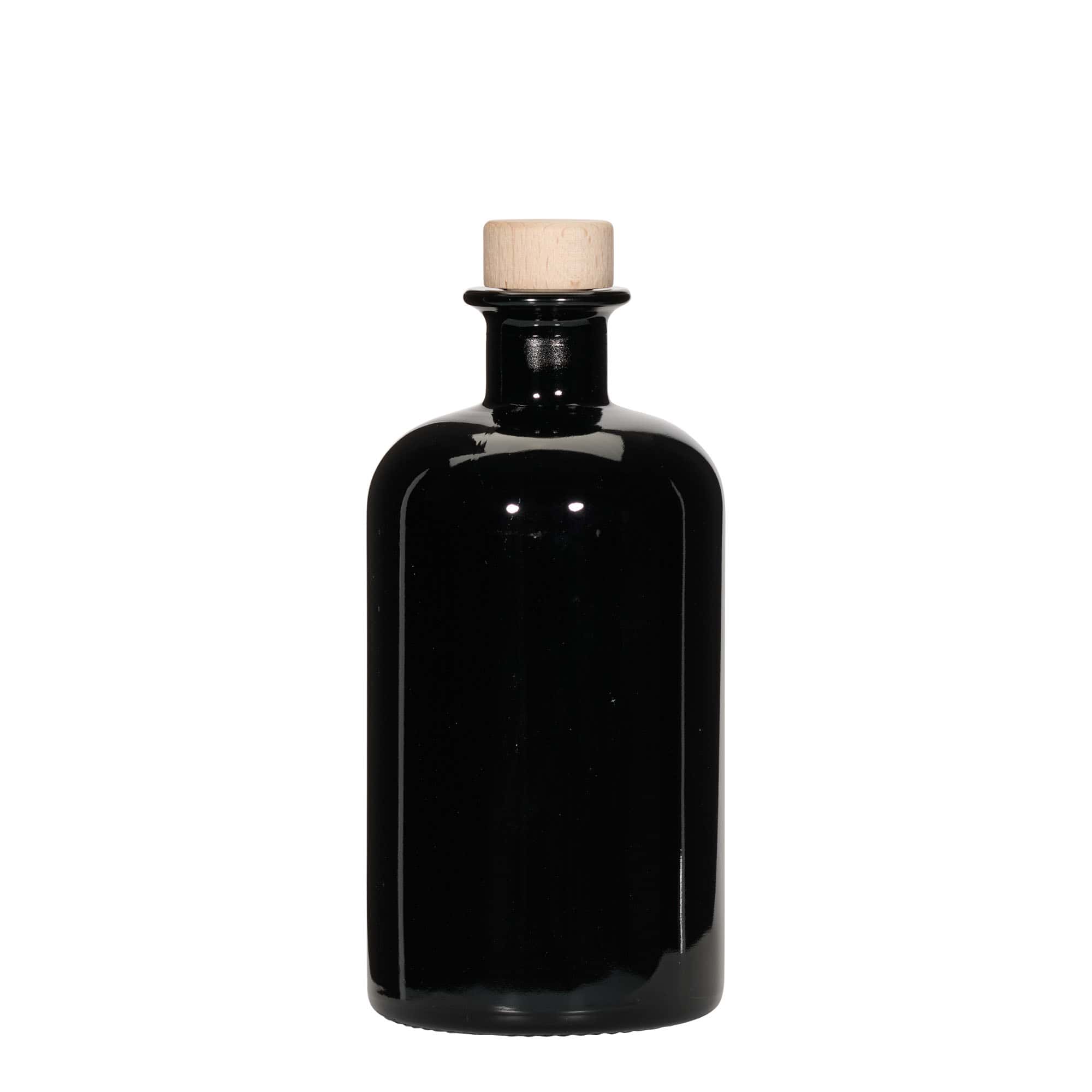 Botella de vidrio de farmacia de 500 ml, negro, boca: corcho