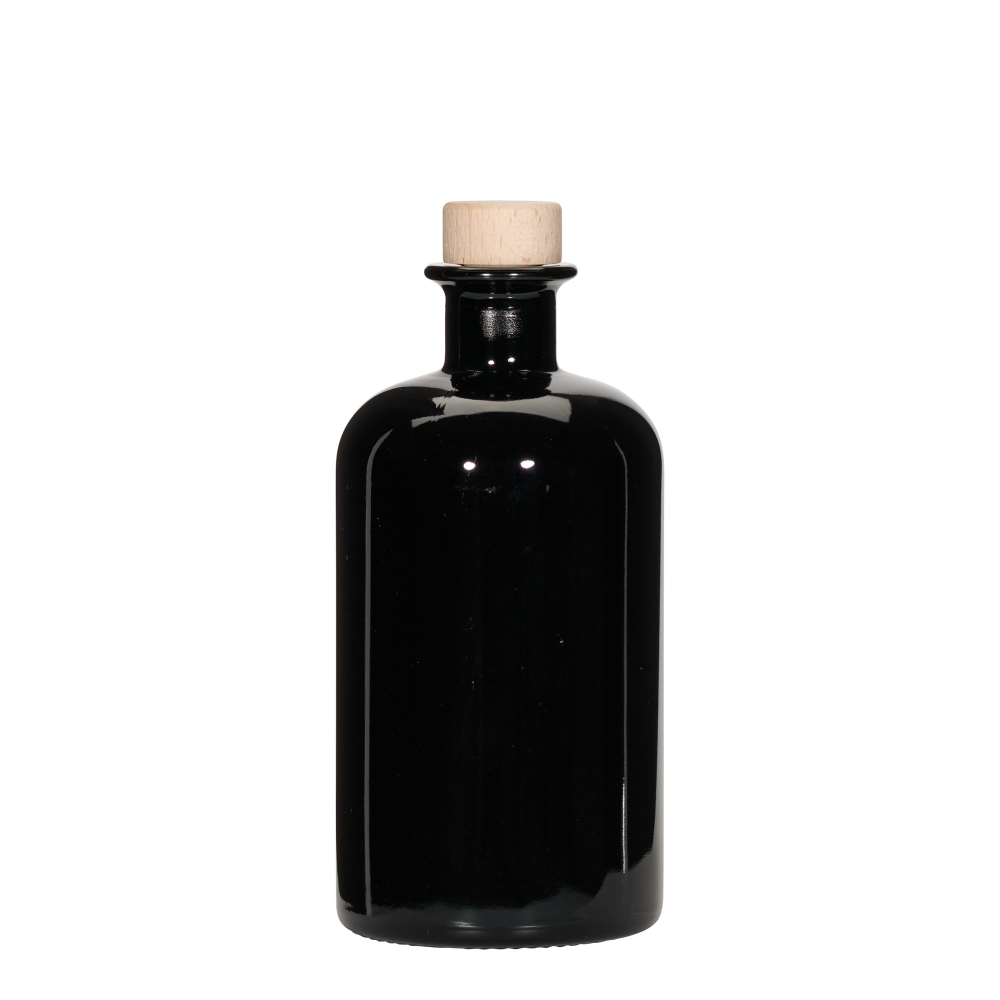 Botella de vidrio de 500 ml para farmacéutico, negra, boca: corcho