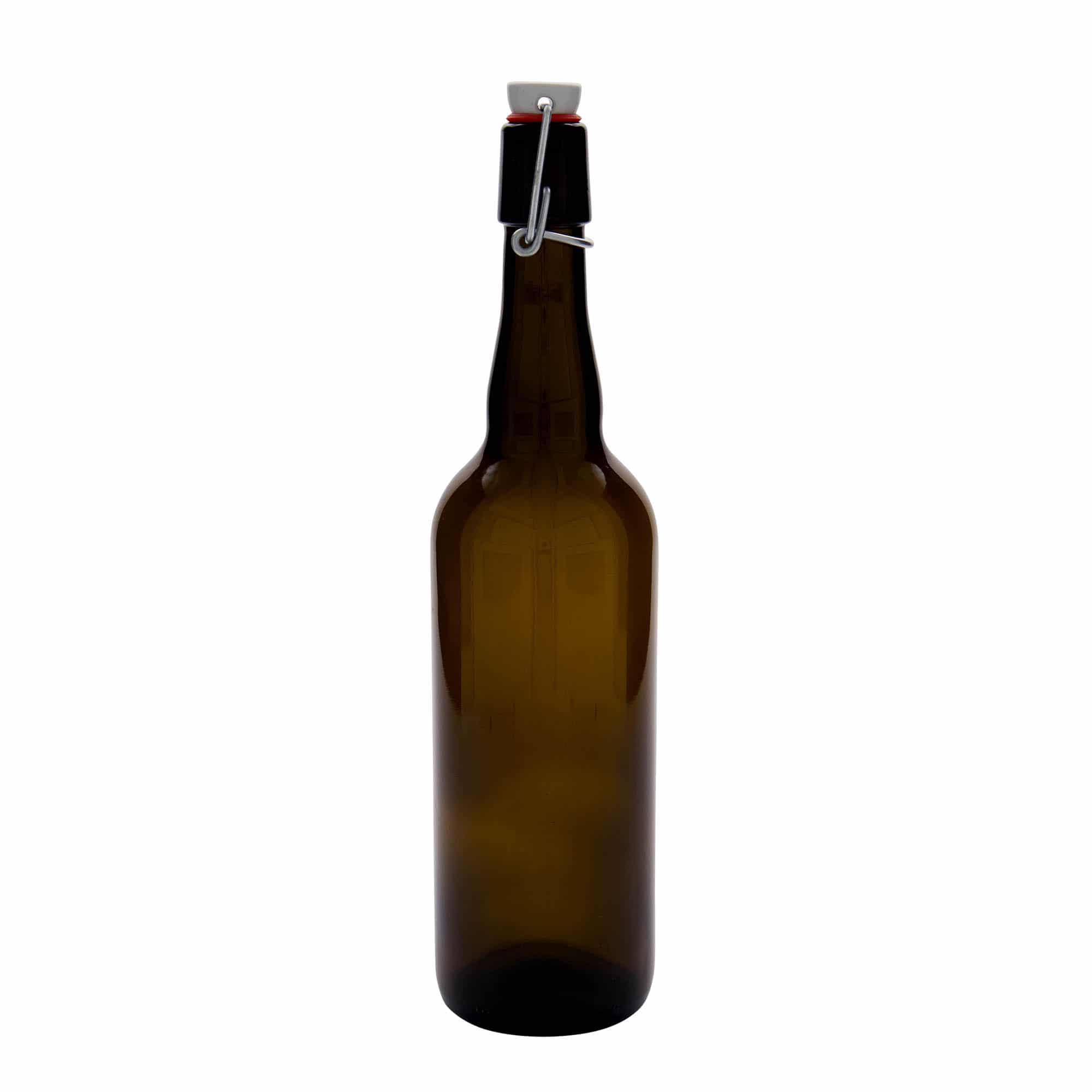 Botella de cerveza belga de 750 ml, vidrio, marrón, boca: tapón mecánico