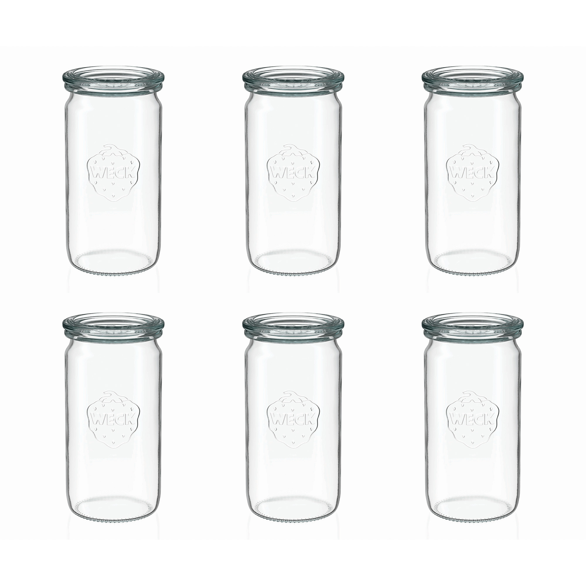 6x 340 ml vaso cilíndrico WECK con tapa de vidrio RR 60
