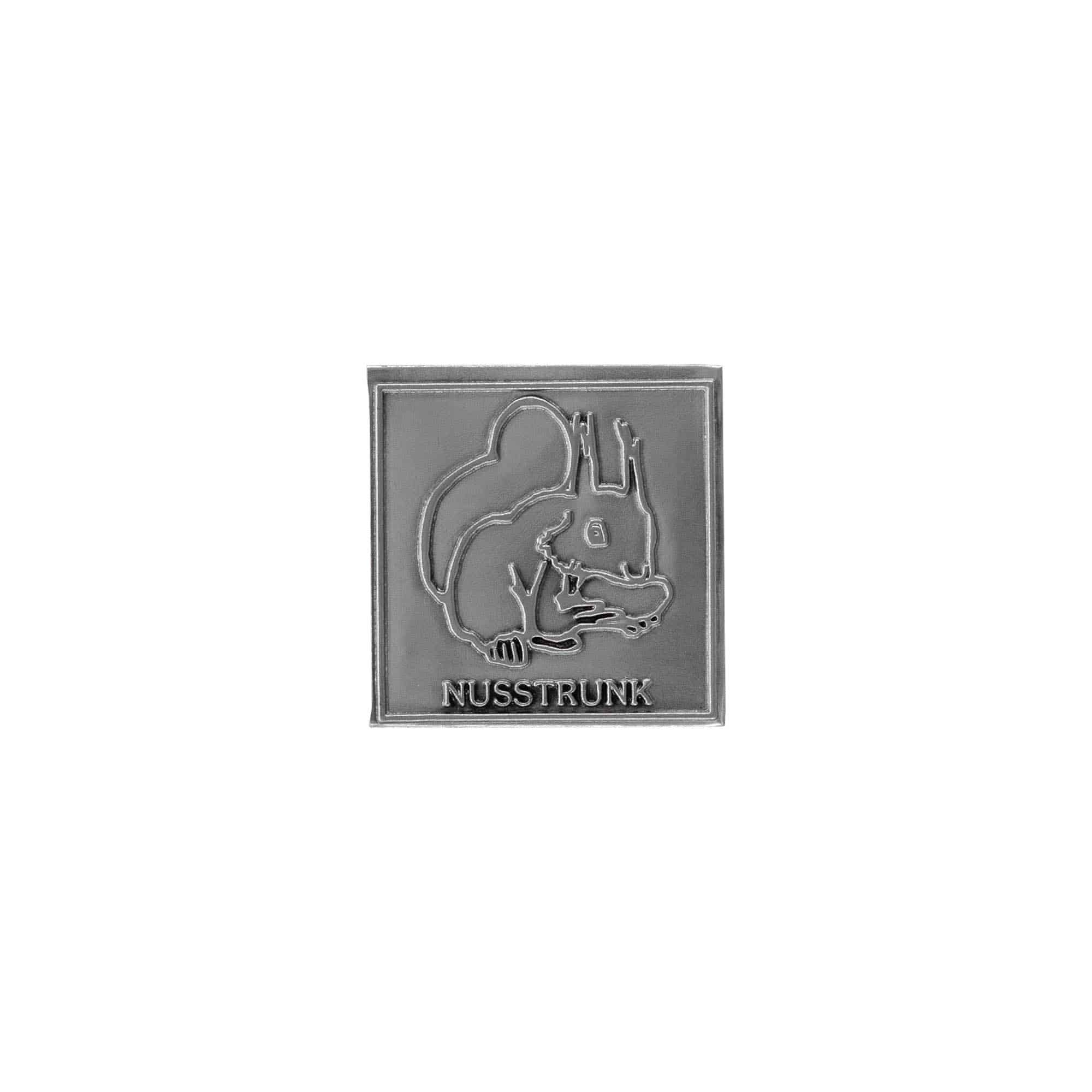 Etiqueta de estaño 'Nusstrunk', cuadrada, metal, plateado