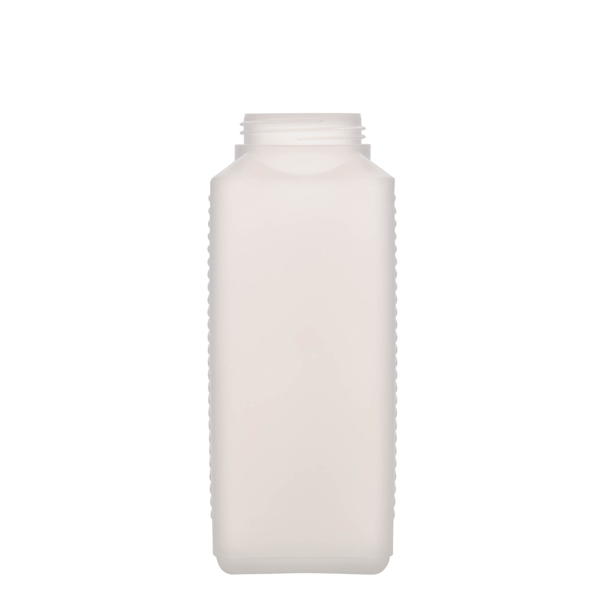 Botella de cuello ancho de 1.000 ml, rectangular, plástico HDPE, natural, boca: DIN 60 EPE