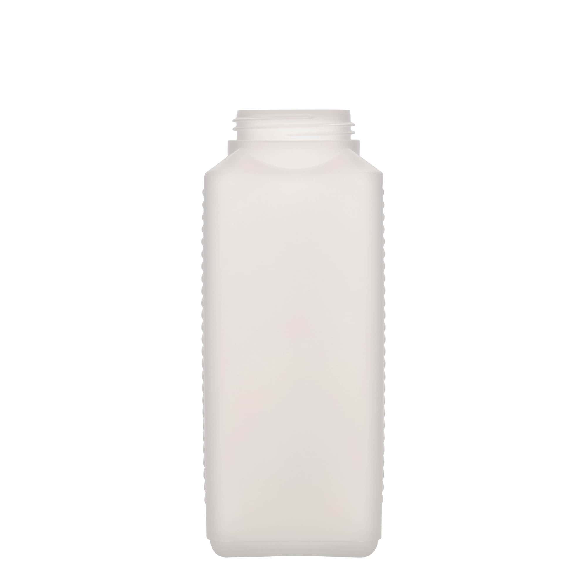 Botella de cuello ancho de 1.000 ml, rectangular, plástico HDPE, natural, boca: DIN 60 EPE