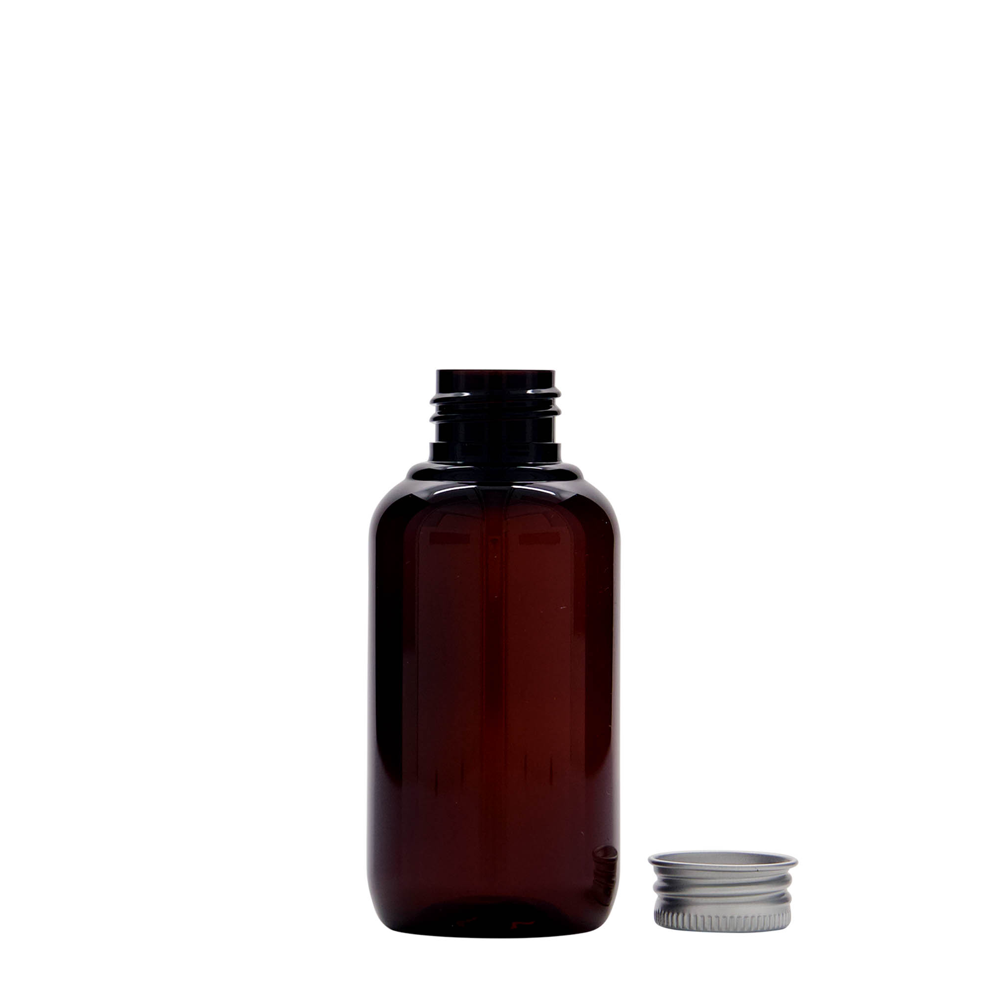 Botella de plástico reciclado de 100 ml «Victor's Best», PCR, marrón, boca: 24/410