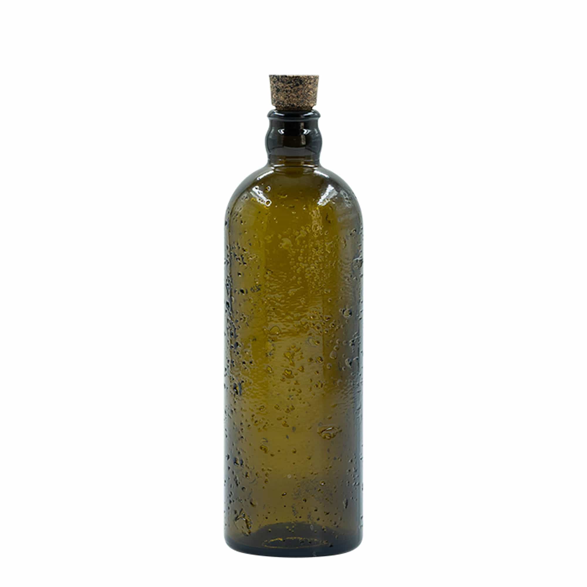 Botella de vidrio artesanal 'Bobber Jr' de 500 ml, marrón, boca: corcho