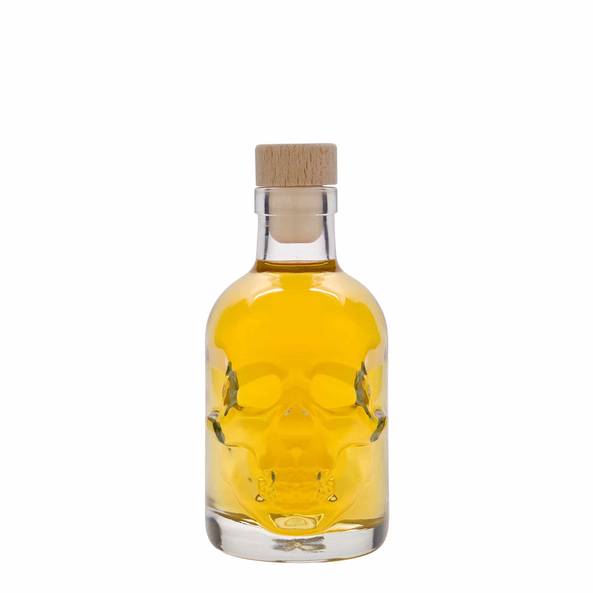 Botella de vidrio 'Calavera' de 200 ml, boca: corcho