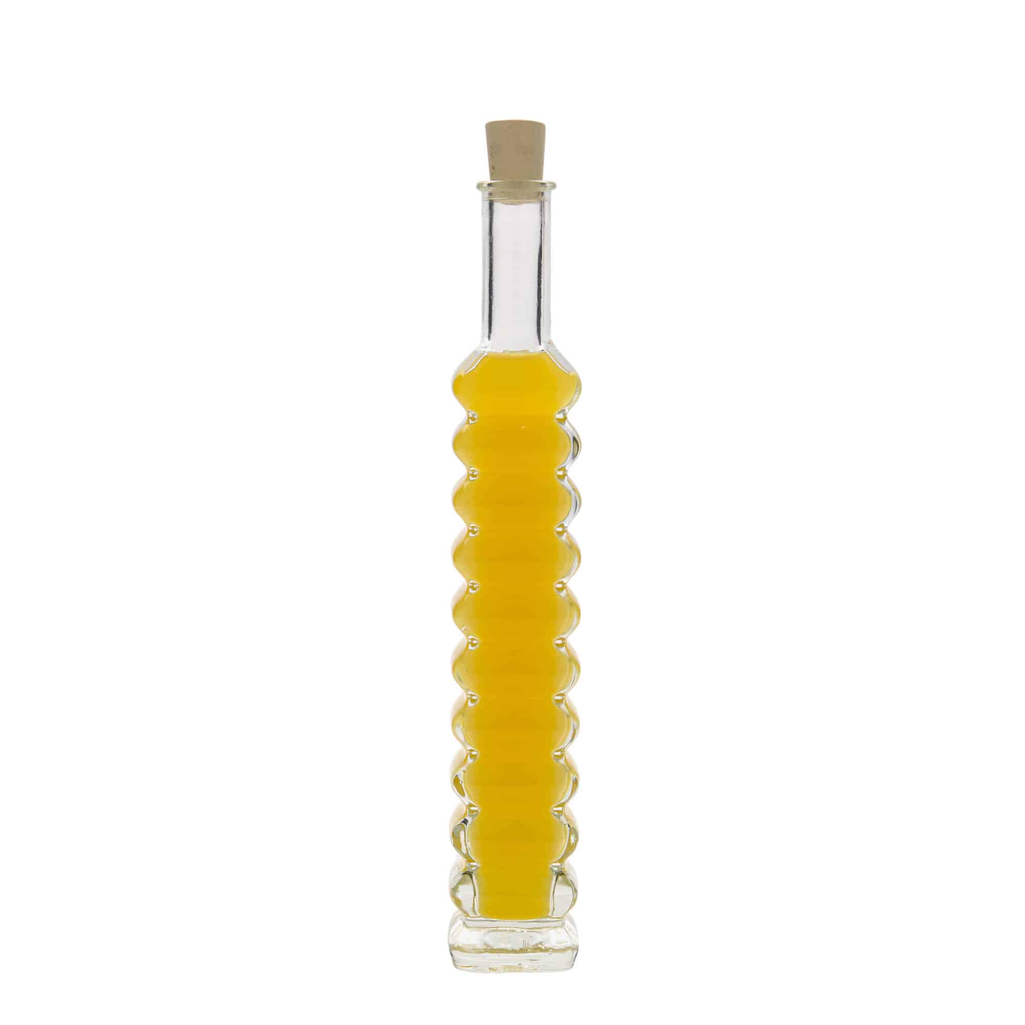 Botella de vidrio 'Roma' de 100 ml, cuadrada, boca: corcho