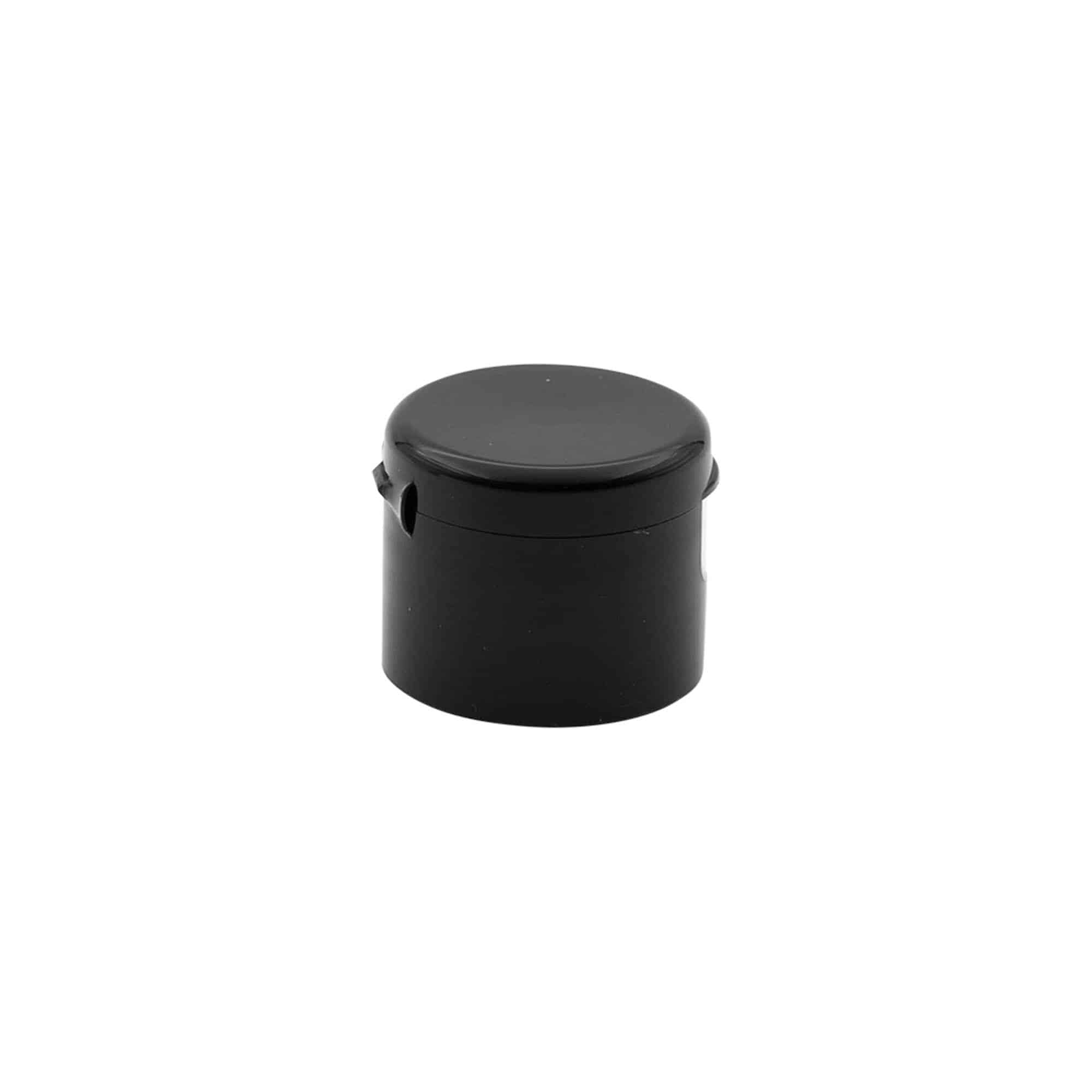 Tapón de rosca con bisagra, plástico de PP, negro, para boca: 24/410 Tapón de rosca con bisagra, plástico de PP, negro, para boca: 24/410