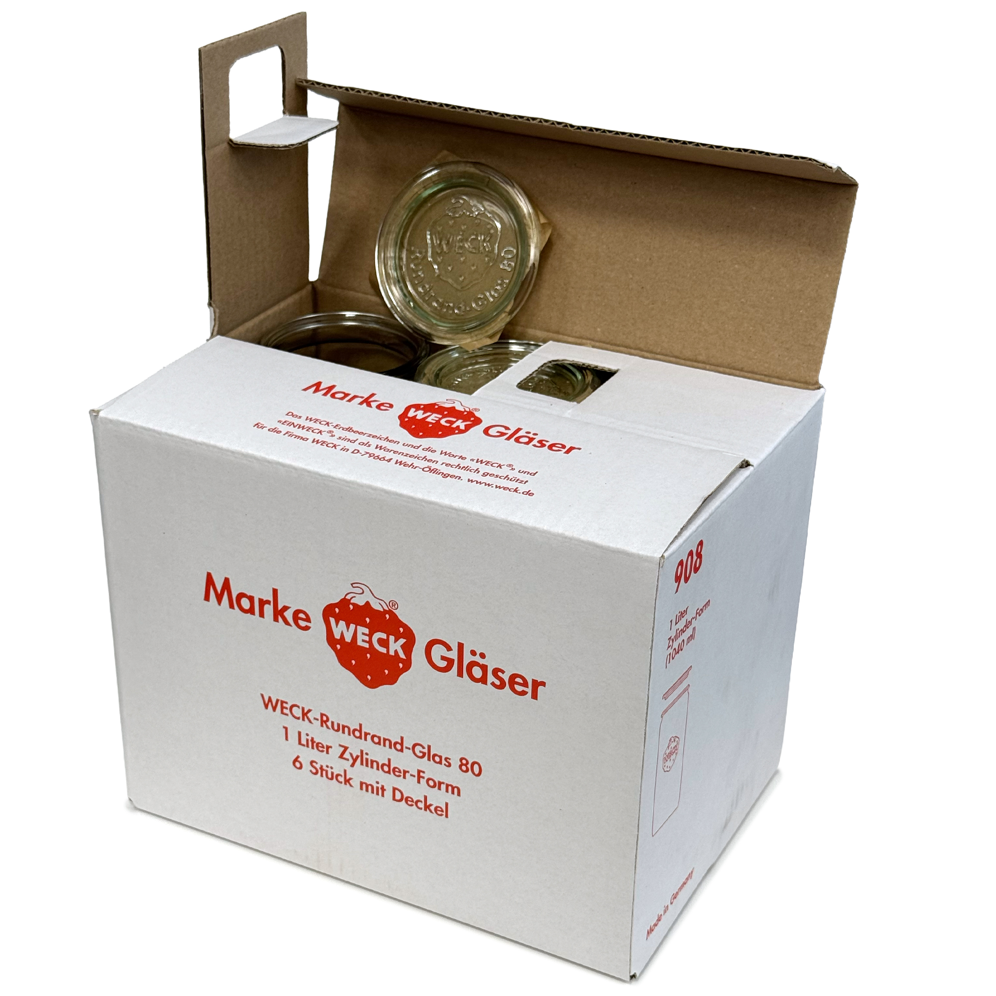 6x 1040 ml vaso cilíndrico WECK con tapa de vidrio RR 80