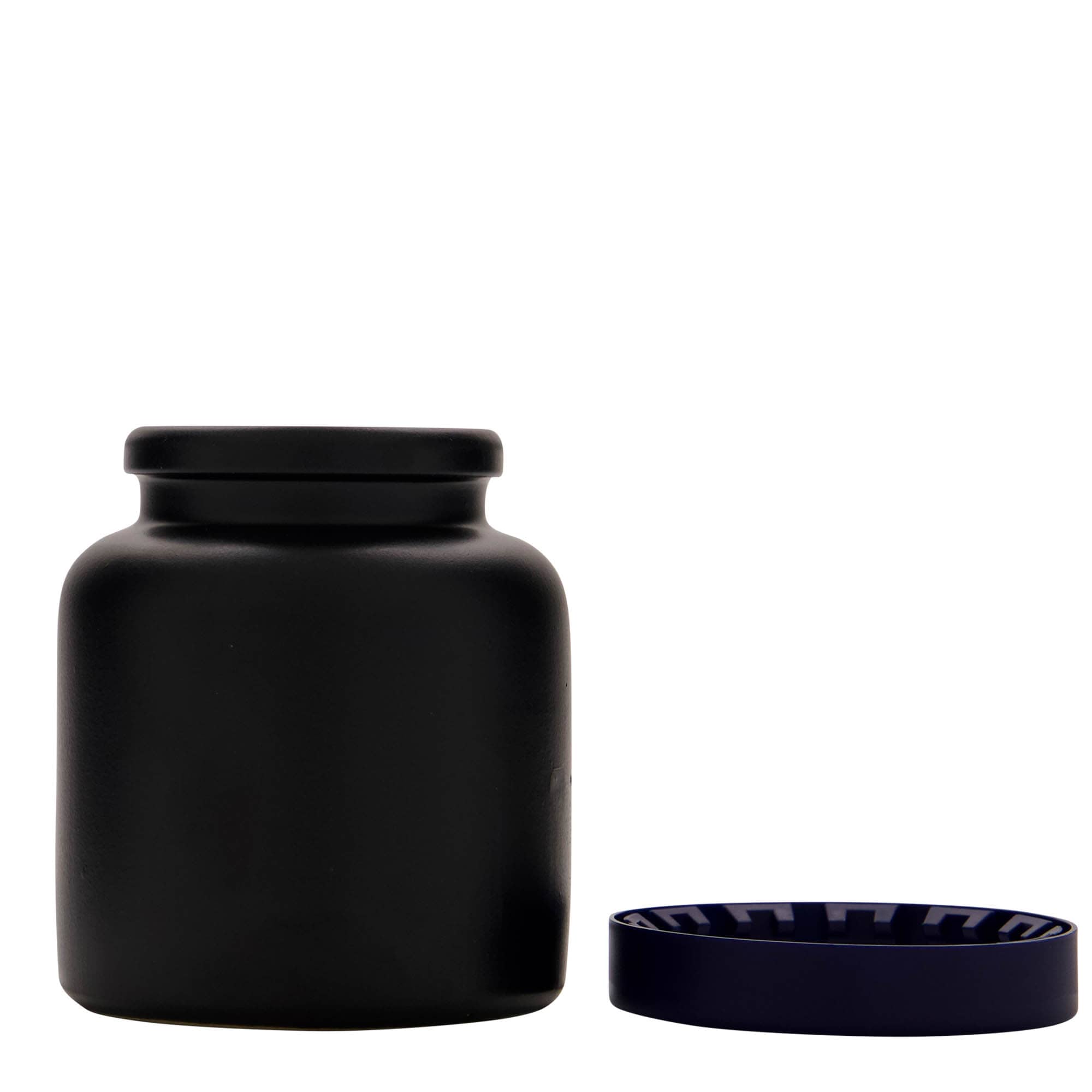 270 ml tarro de gres, cerámica, negro, boca: tapa de solapa