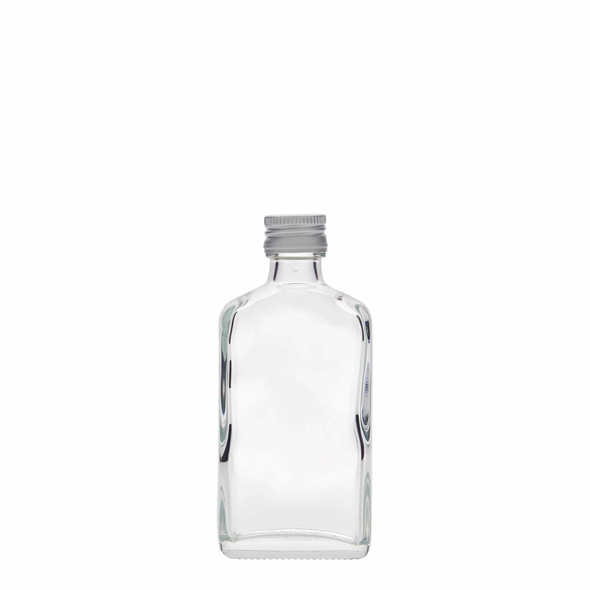 Botella de bolsillo de 50 ml, rectangular, vidrio, boca: PP 18