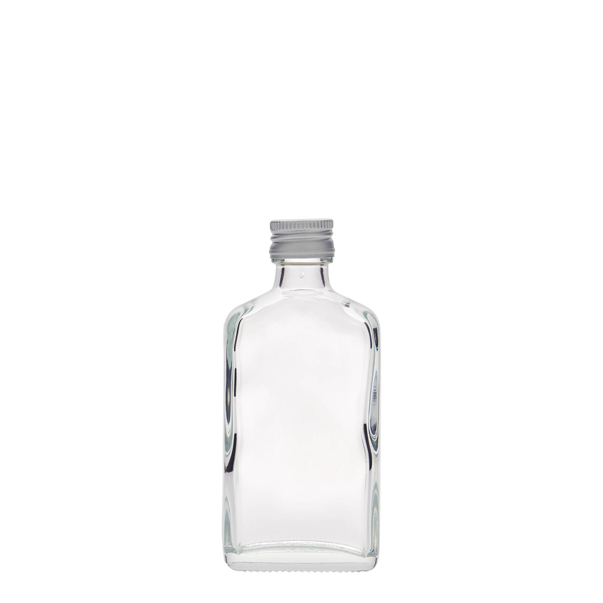 Botella de bolsillo de 50 ml, rectangular, vidrio, boca: PP 18 Botella de bolsillo de 50 ml, rectangular, vidrio, boca: PP 18