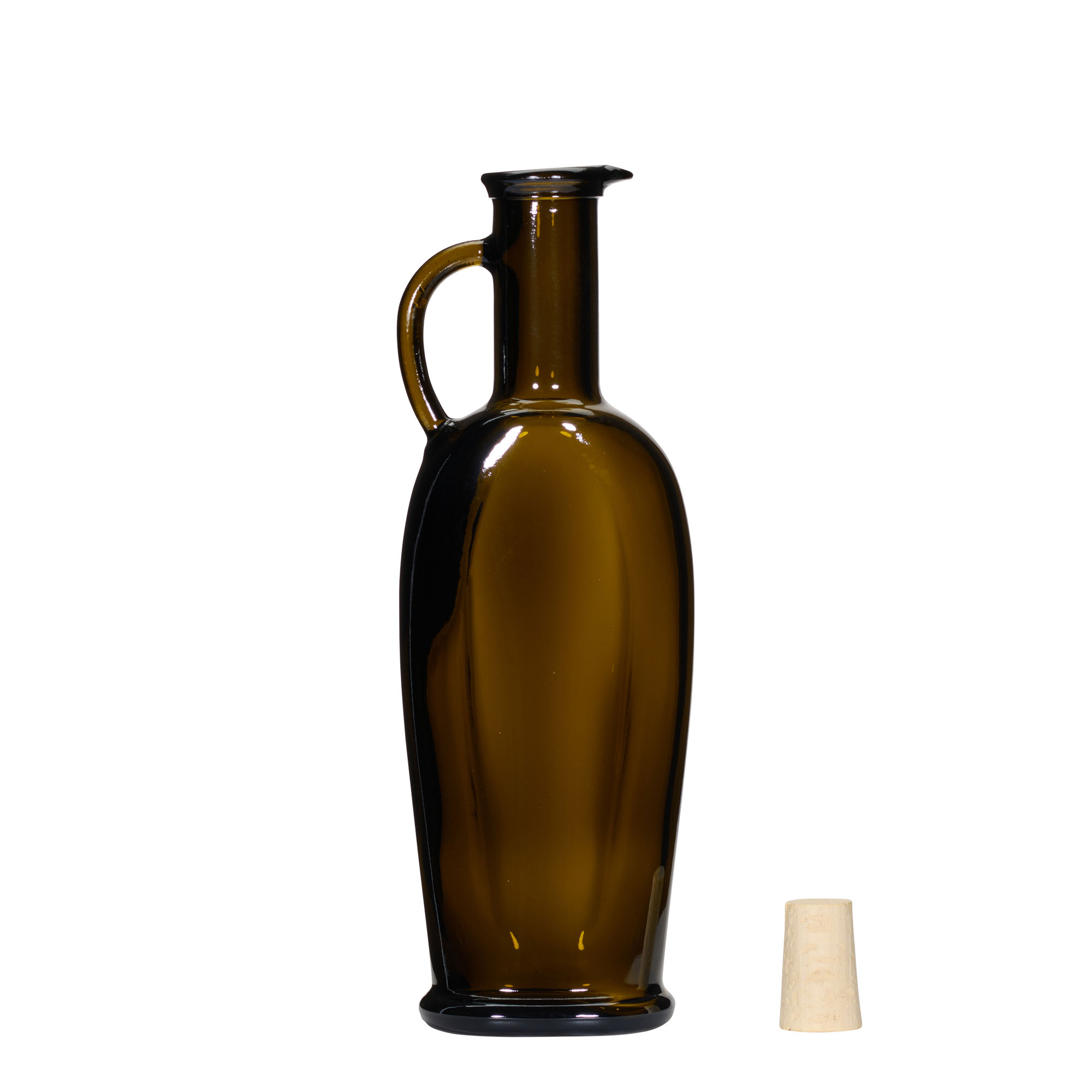 Botella de vidrio de 250 ml 'Eleganta', ovalada, verde antiguo, boca: corcho