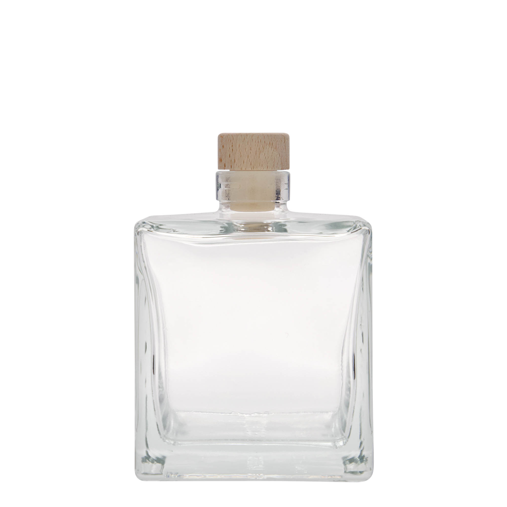 Botella de vidrio de 500 ml 'Cube', cuadrada, boca: corcho