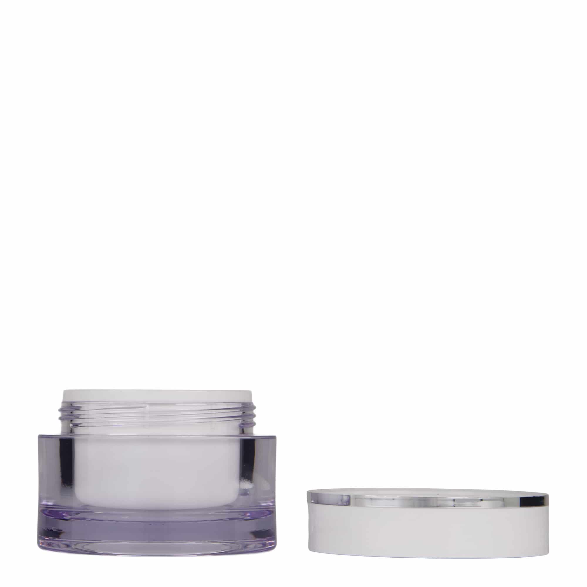 50 ml tarro, plástico SAN, blanco, boca: cierre de rosca