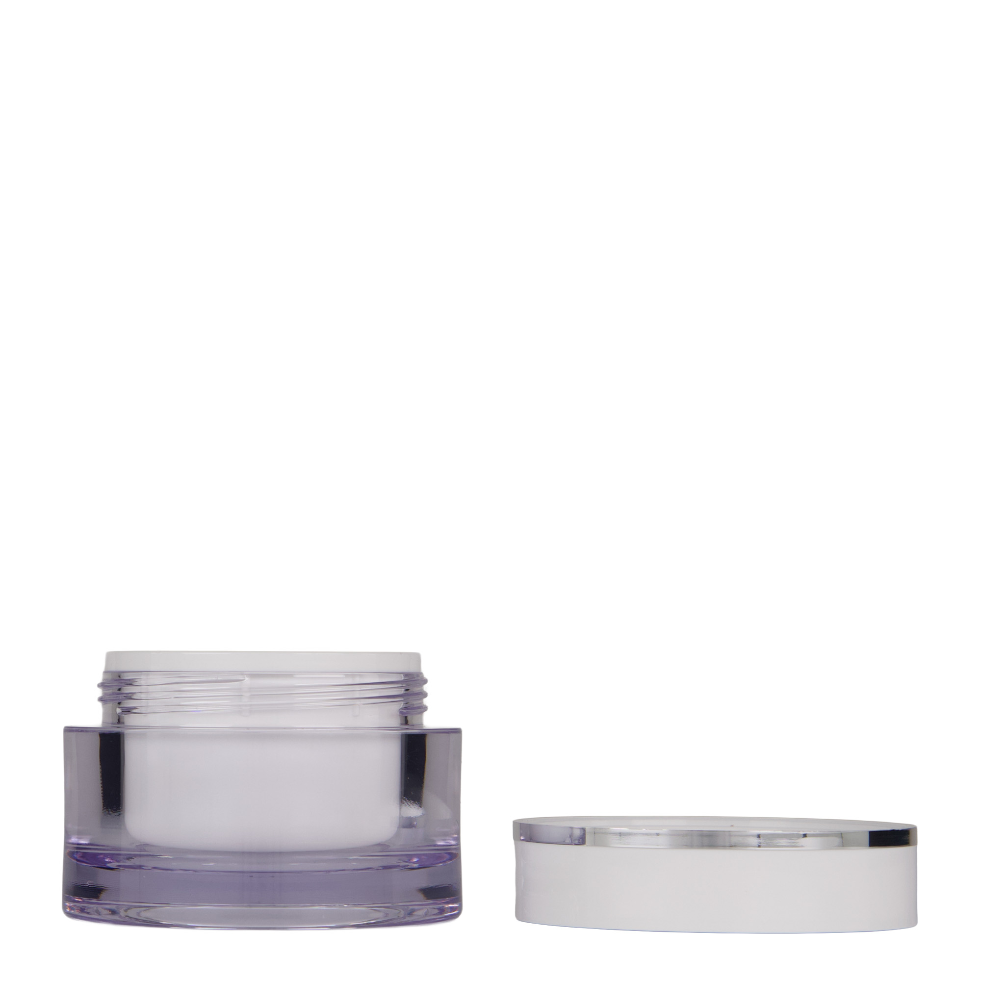 50 ml tarro, plástico SAN, blanco, boca: cierre de rosca